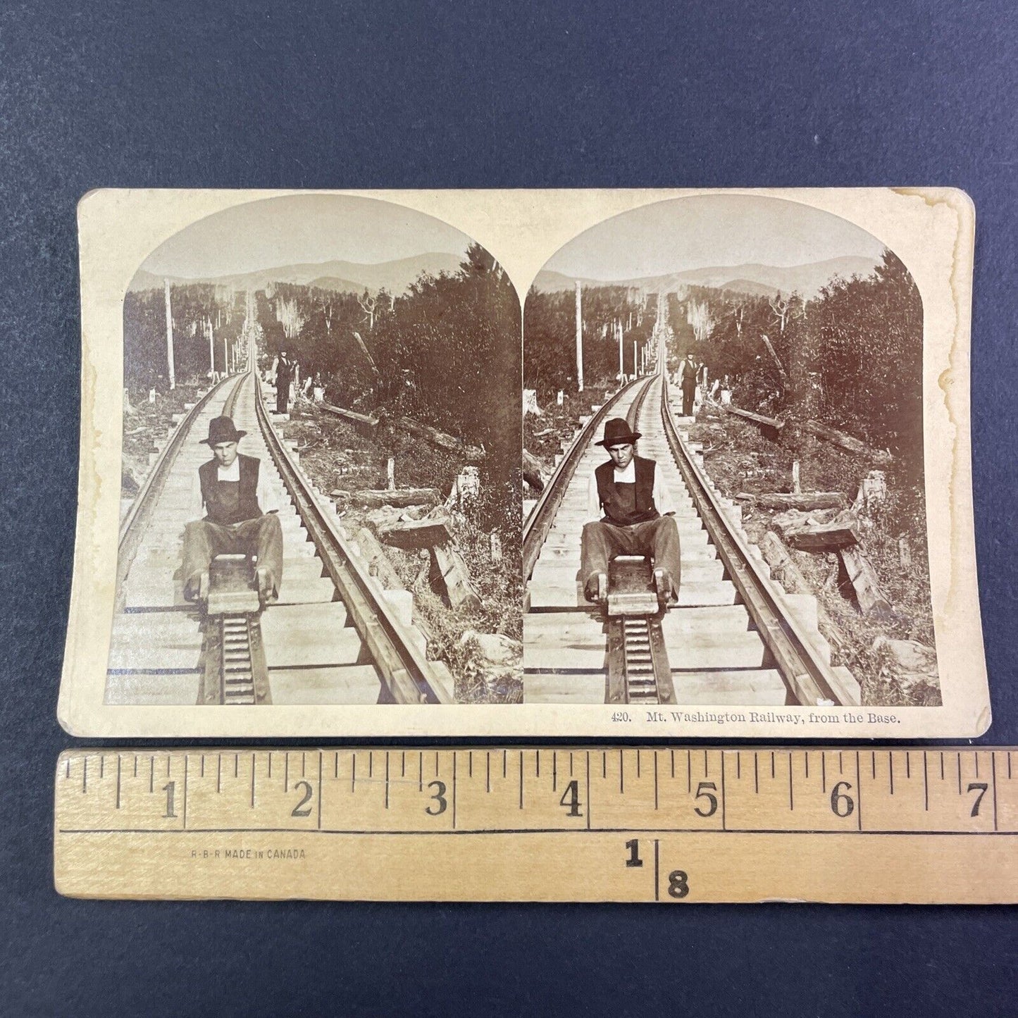 Railroad Worker Missing One Arm Stereoview Mt Washington Railway c1870s Y1851