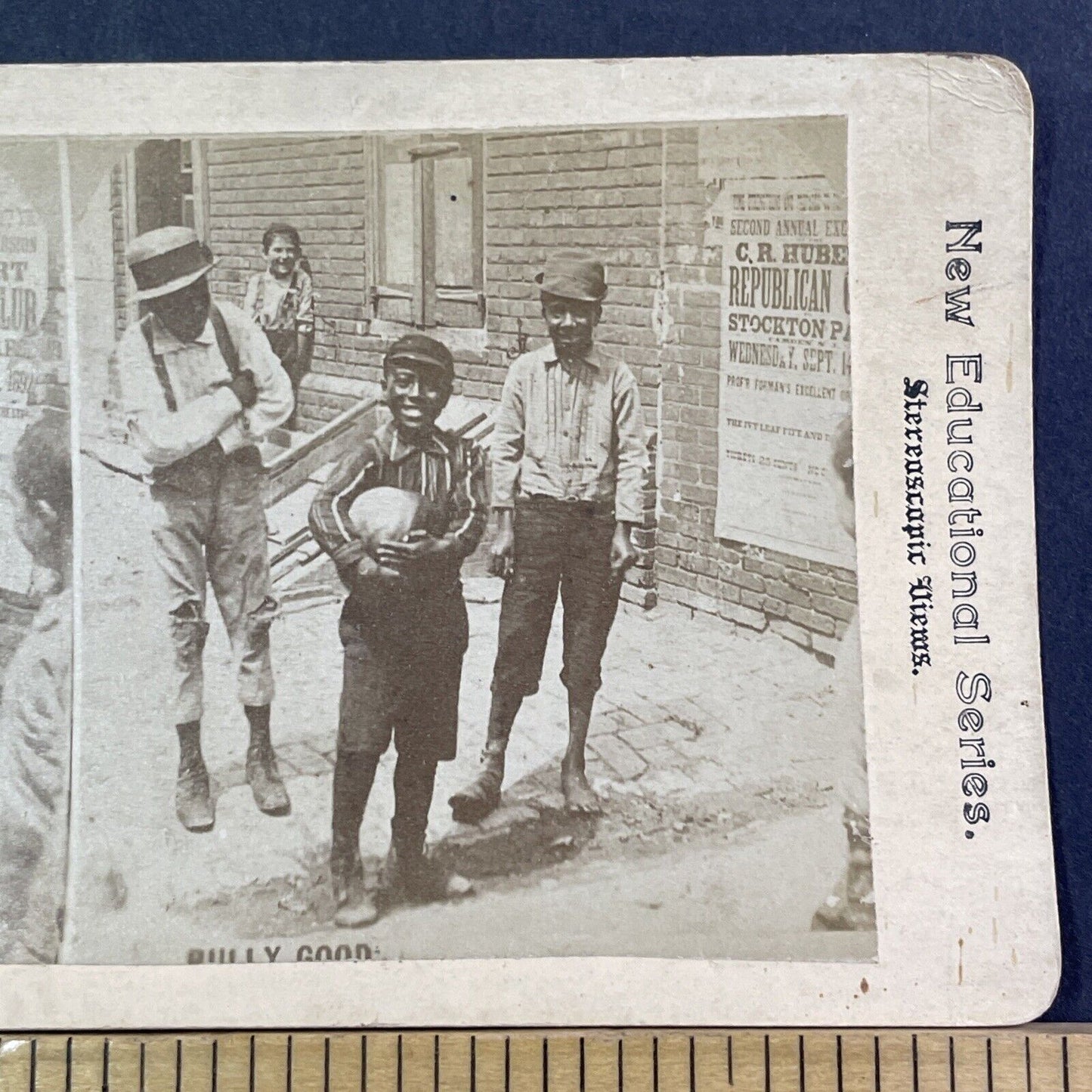 Boys In Front Of Republican Poster Stereoview Camden NJ Antique c1892 X2708