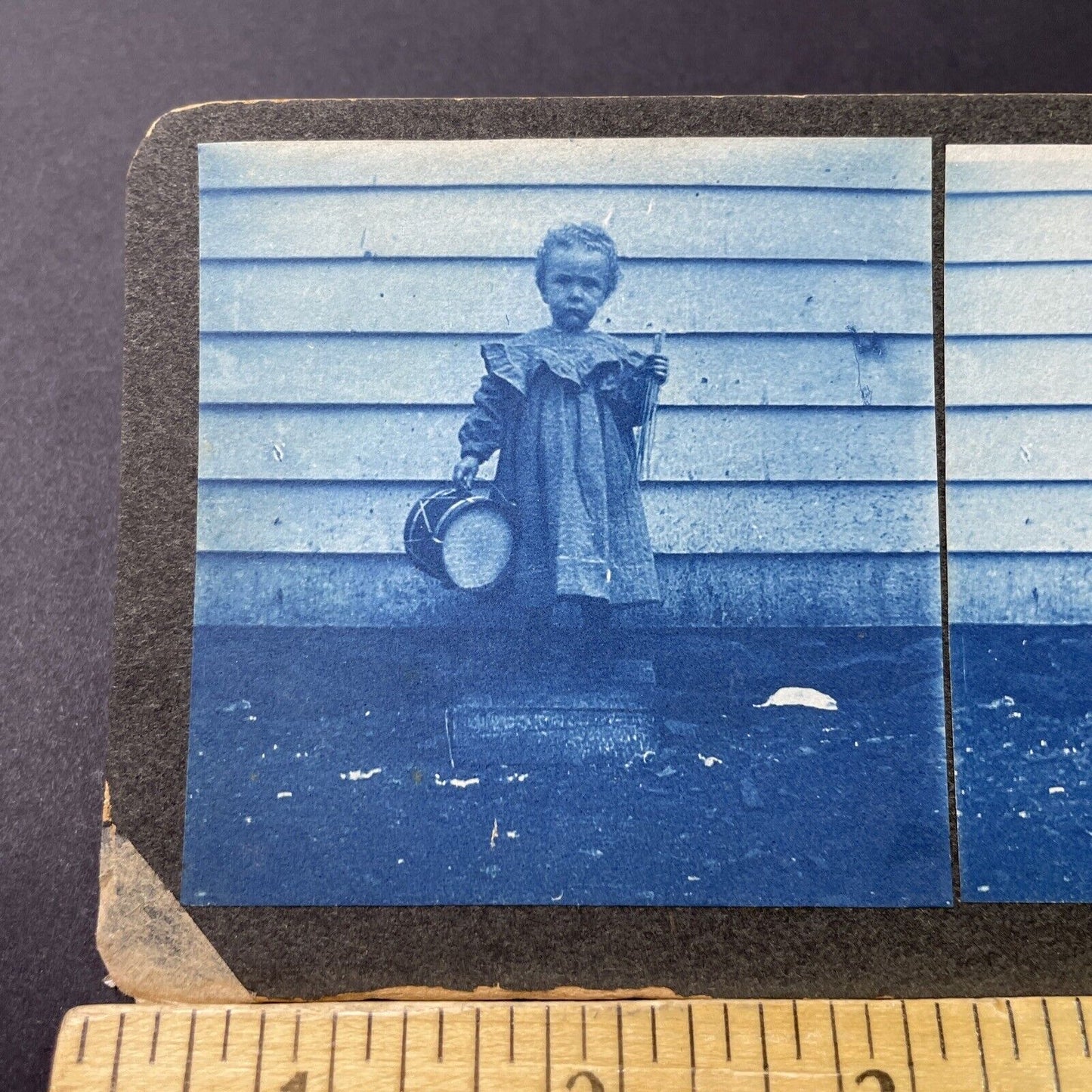 Antique 1885 Child Playing With A Drum Stereoview Photo Card P3057