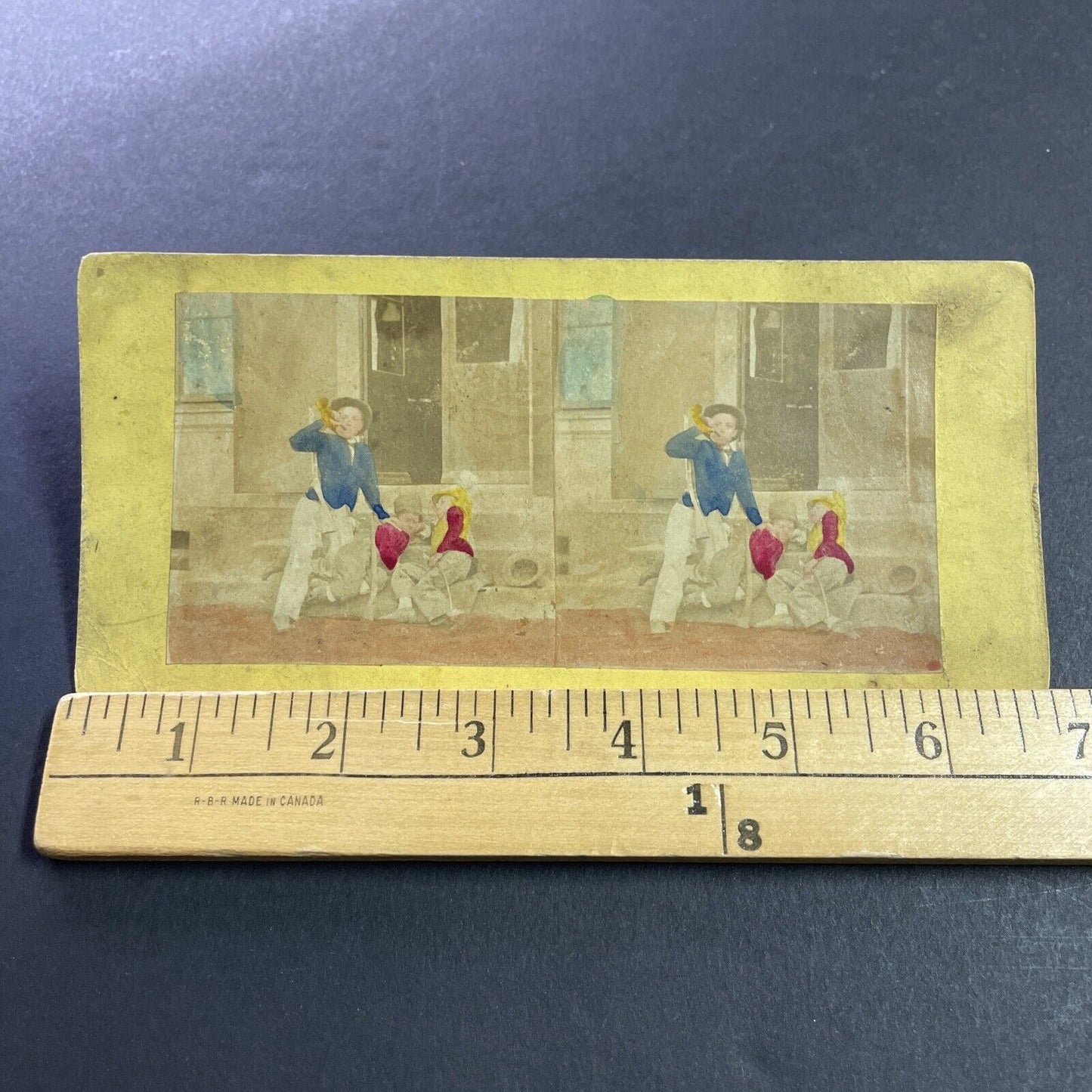 Antique 1860s Bugler Calls Medic For Injured Children Stereoview Photo Card 4048