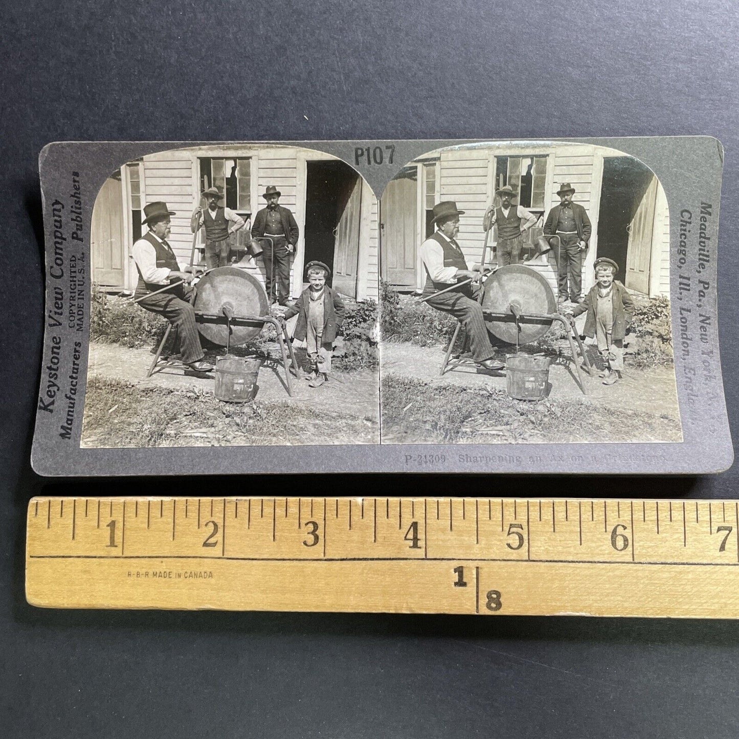 Antique 1920 Tool Axe Sharpening Southern USA Stereoview Photo Card P1495