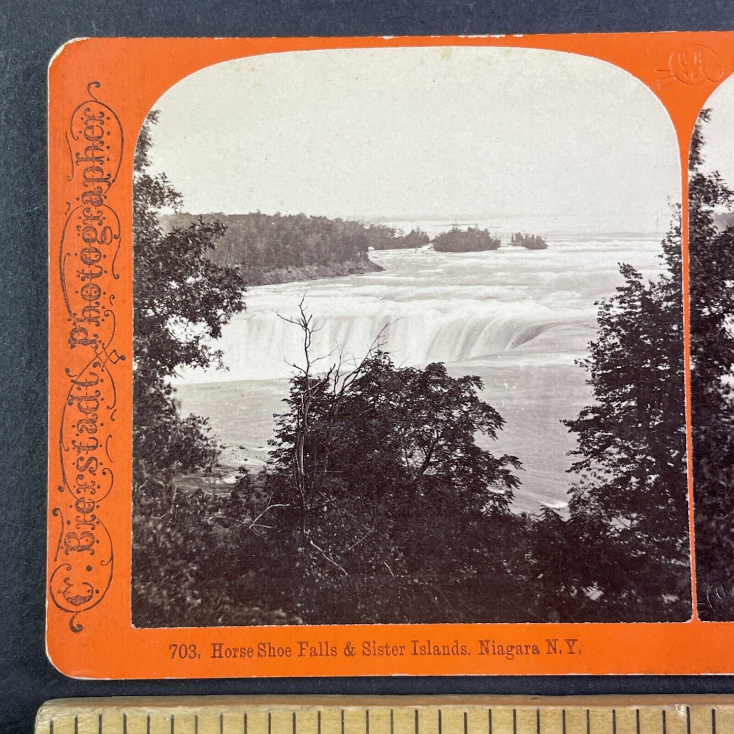 The Sister Islands Niagara Falls Stereoview Charles Bierstadt c1870s Y2237