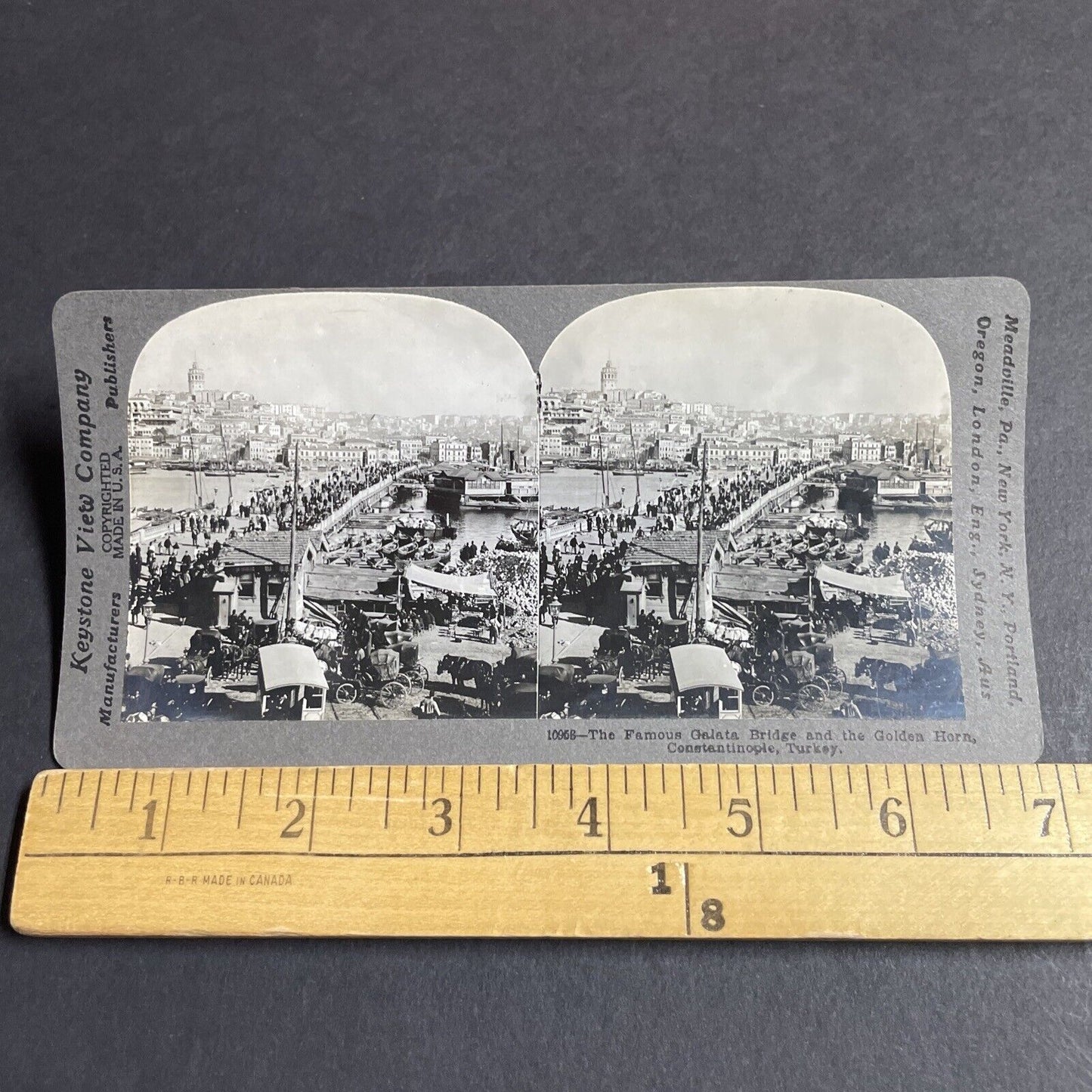 Antique 1909 Galata Bridge Istanbul Turkey Stereoview Photo Card P4253