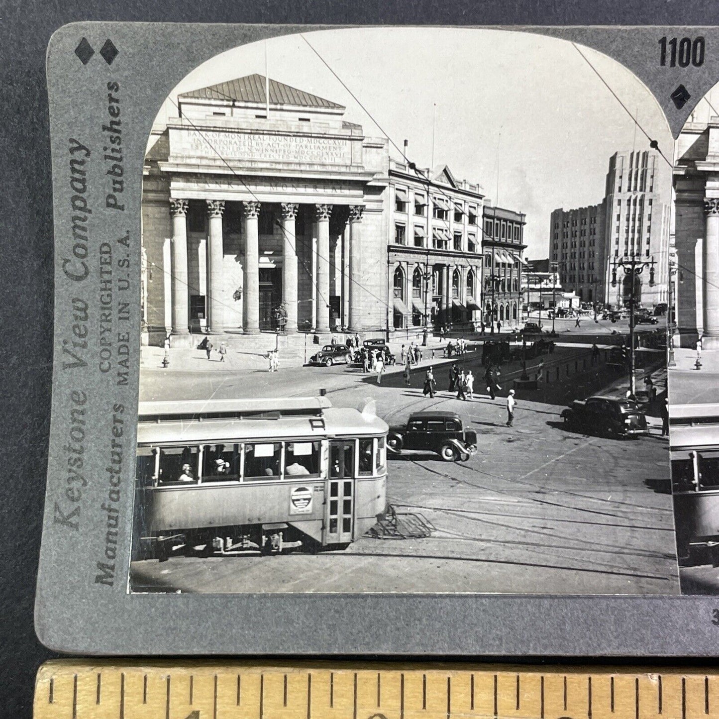 Street Car in Winnipeg Manitoba Stereoview Downtown View Antique c1933 Y855