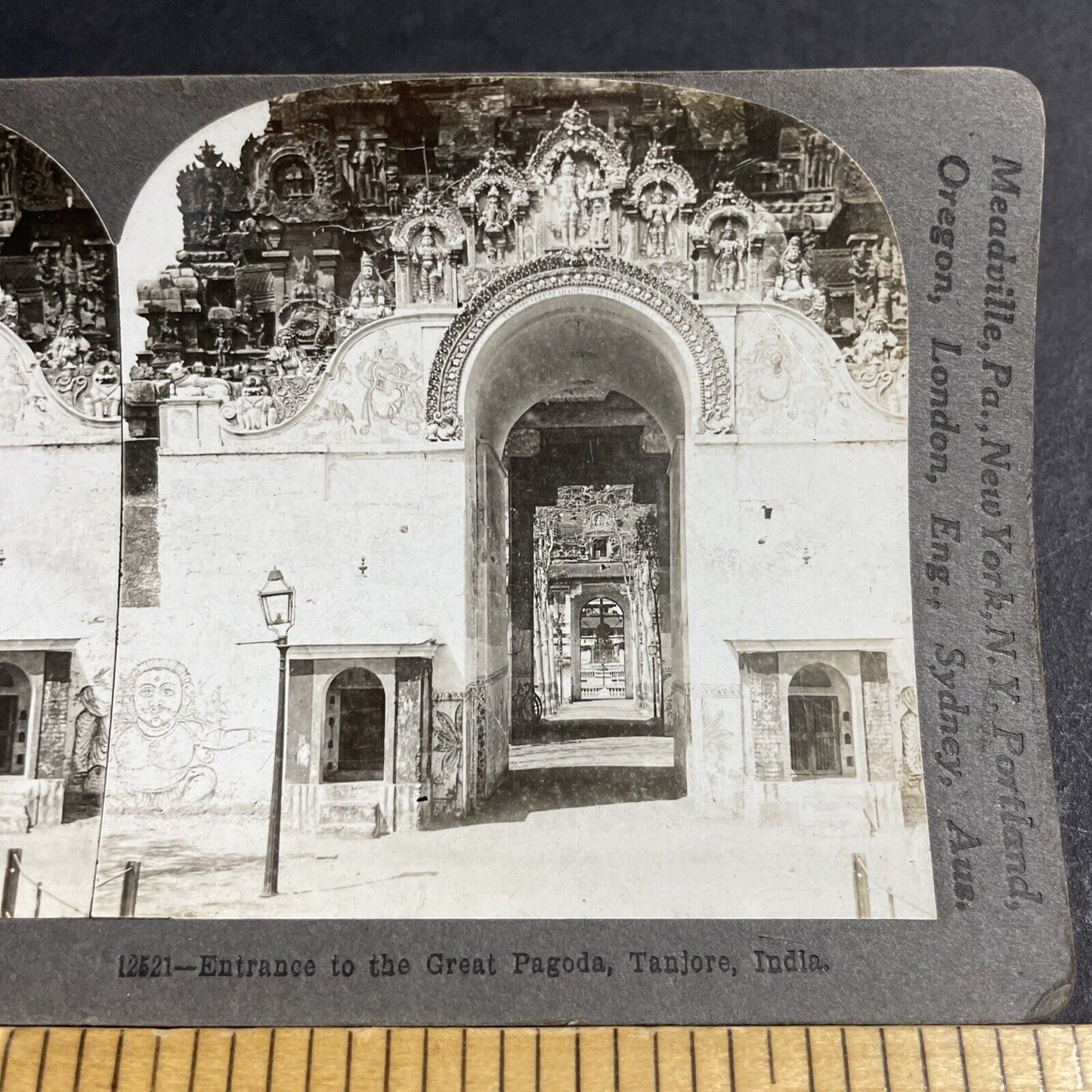 Antique 1906 The Great Pagoda Thanjavur India Stereoview Photo Card P4454