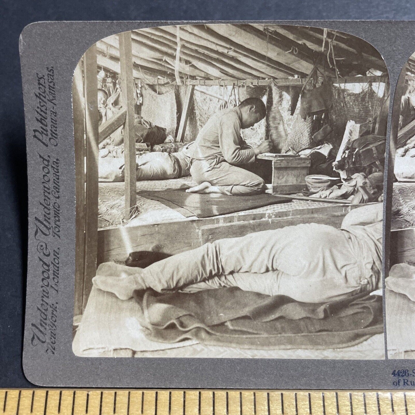 Antique 1904 Japan Soldier Boy Writes His Mother Stereoview Photo Card P5592