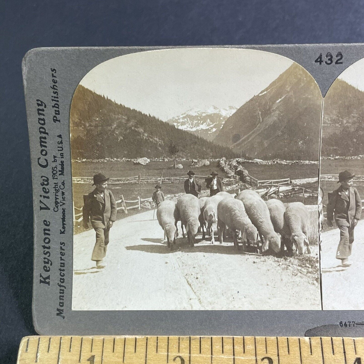 Antique 1905 Sheep Herder Farmer In The Swiss Alps Stereoview Photo Card P2233