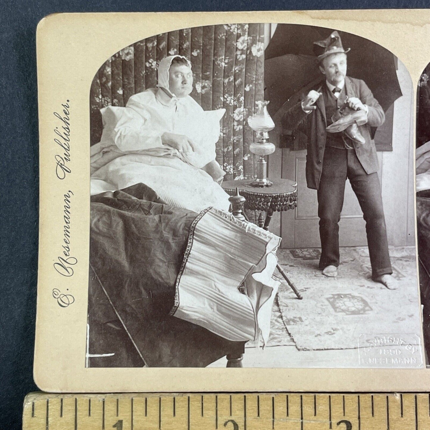 Angry Man Awaits Drunk Husband Stereoview Enno Nesemann Antique c1890 X4131