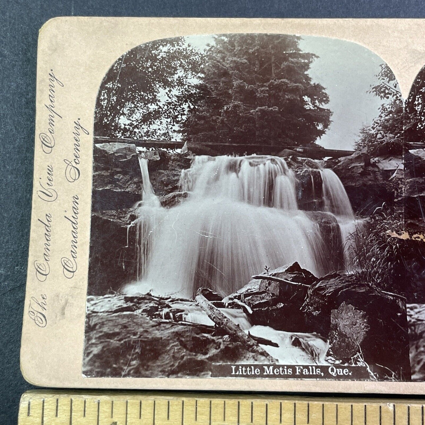 Macnider River Cascade Falls Metis-Sur-Mer Quebec Stereoview Antique c1899 Y474