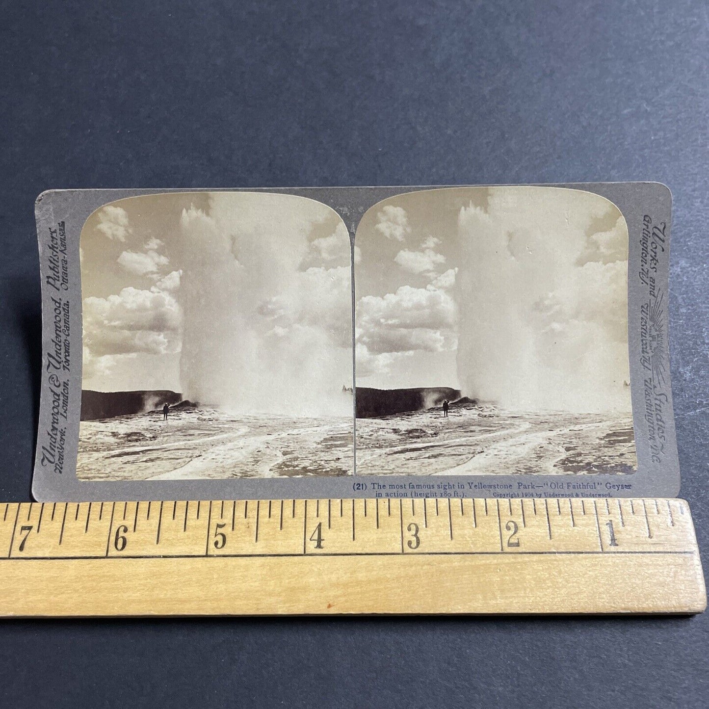 Antique 1904 Old Faithful Geyser Yellowstone Park Stereoview Photo Card P5003