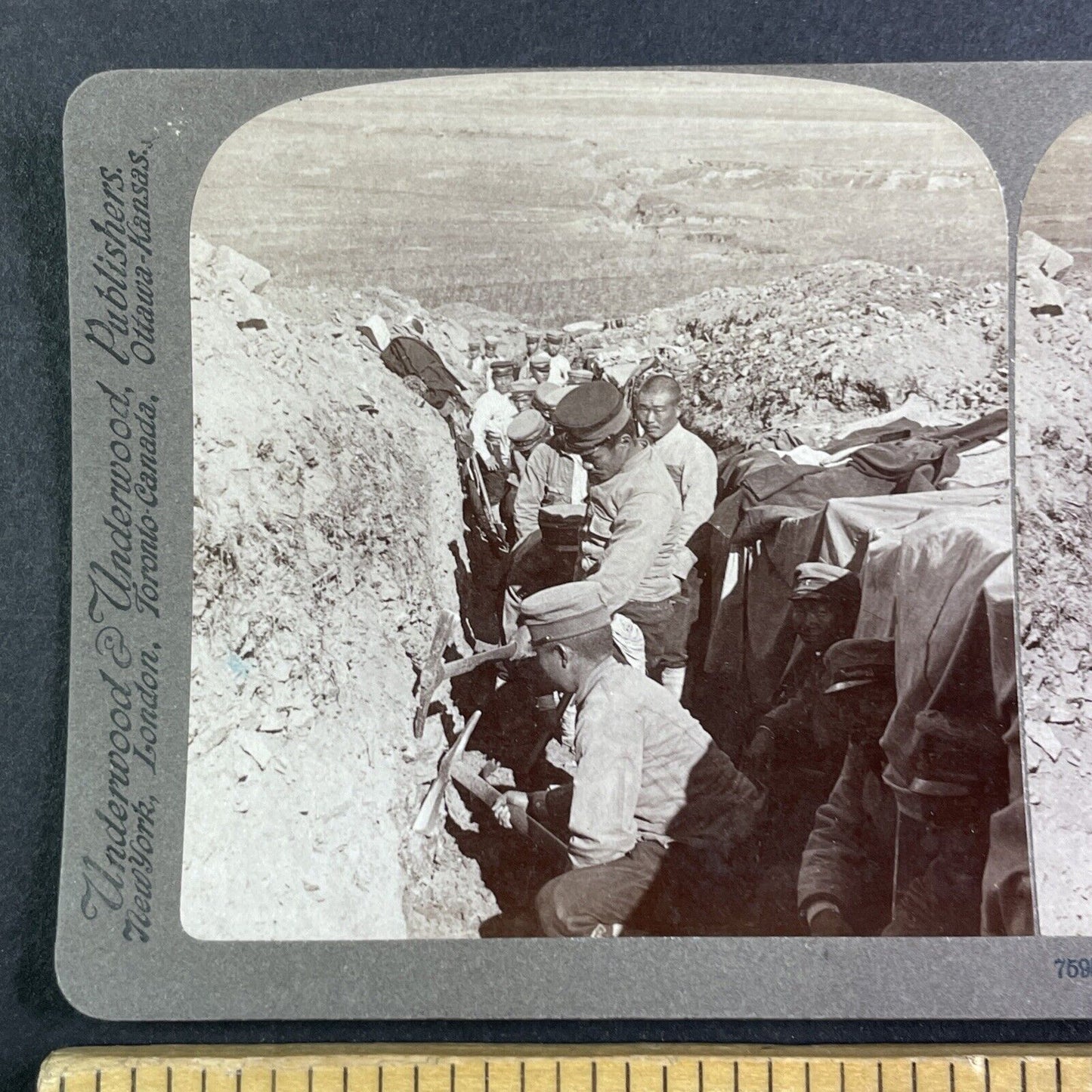 Japanese Trench Digging Stereoview Russo-Sino War Antique c1905 X4221