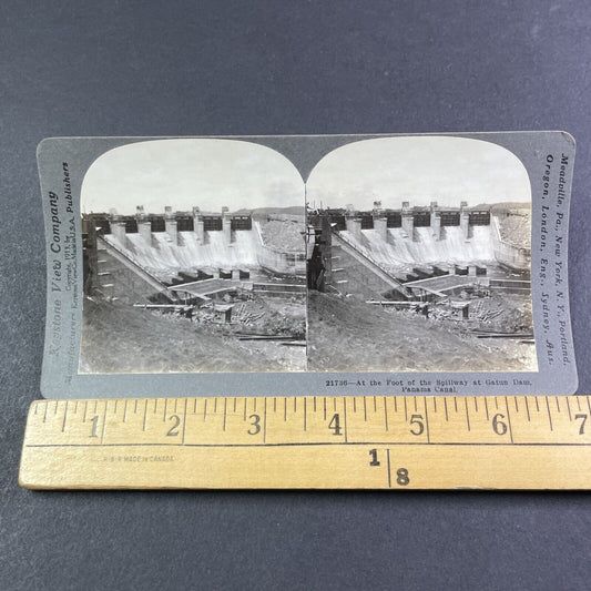 Gatun Dam Spillway Construction Panama Canal Stereoview Antique c1913 Y2823