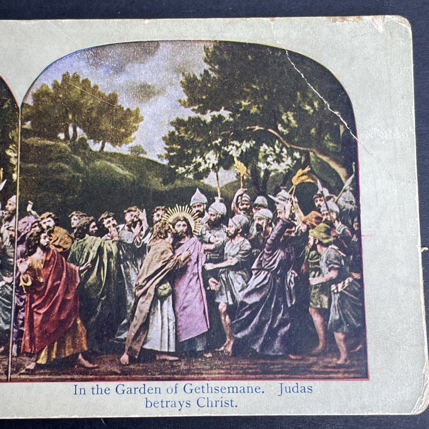 Antique 1902 Judas Betrays Christ Garden Gethsemane Stereoview Photo Card P1066