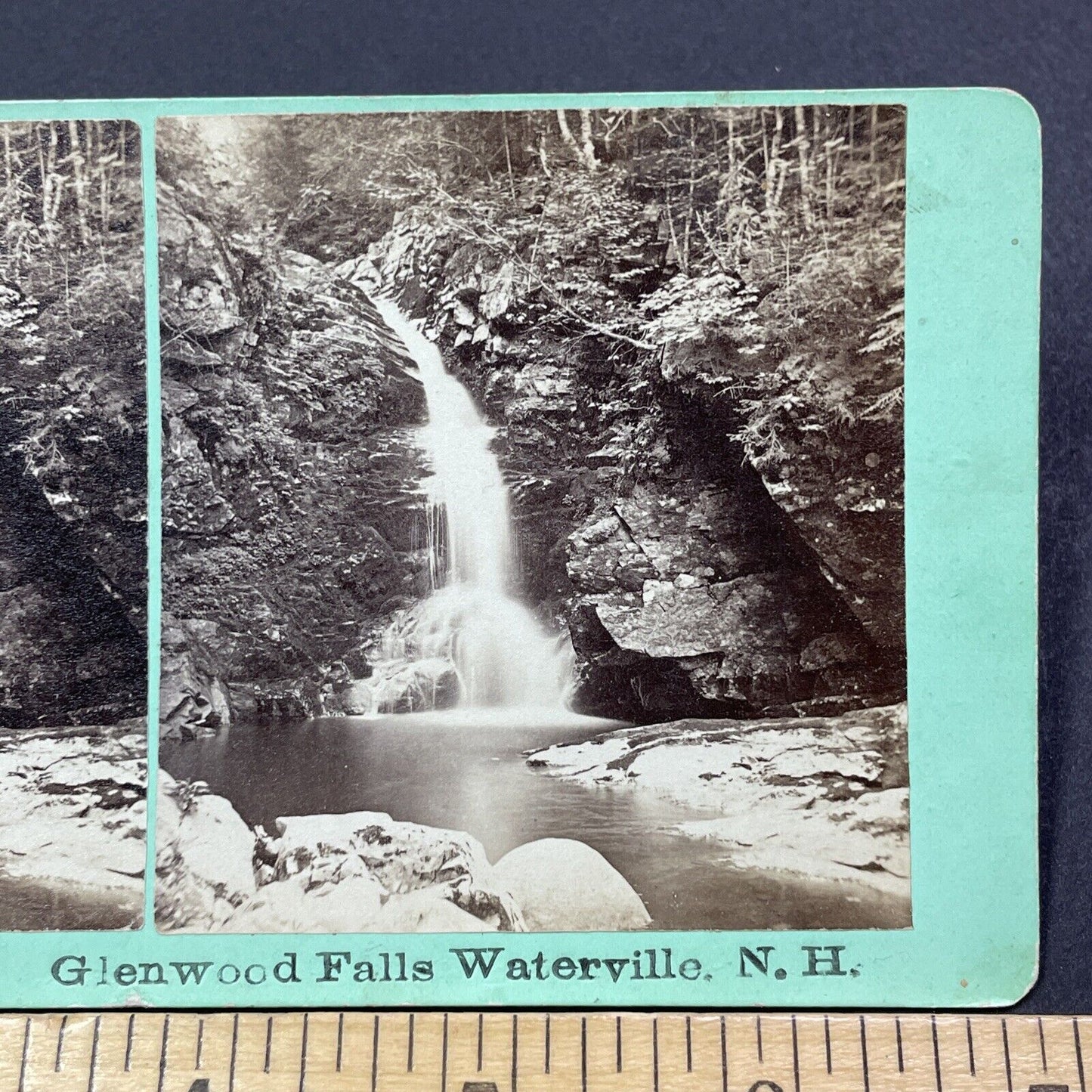 Antique 1865 Glenwood Falls Waterville New Hampshire Stereoview Photo Card V1942