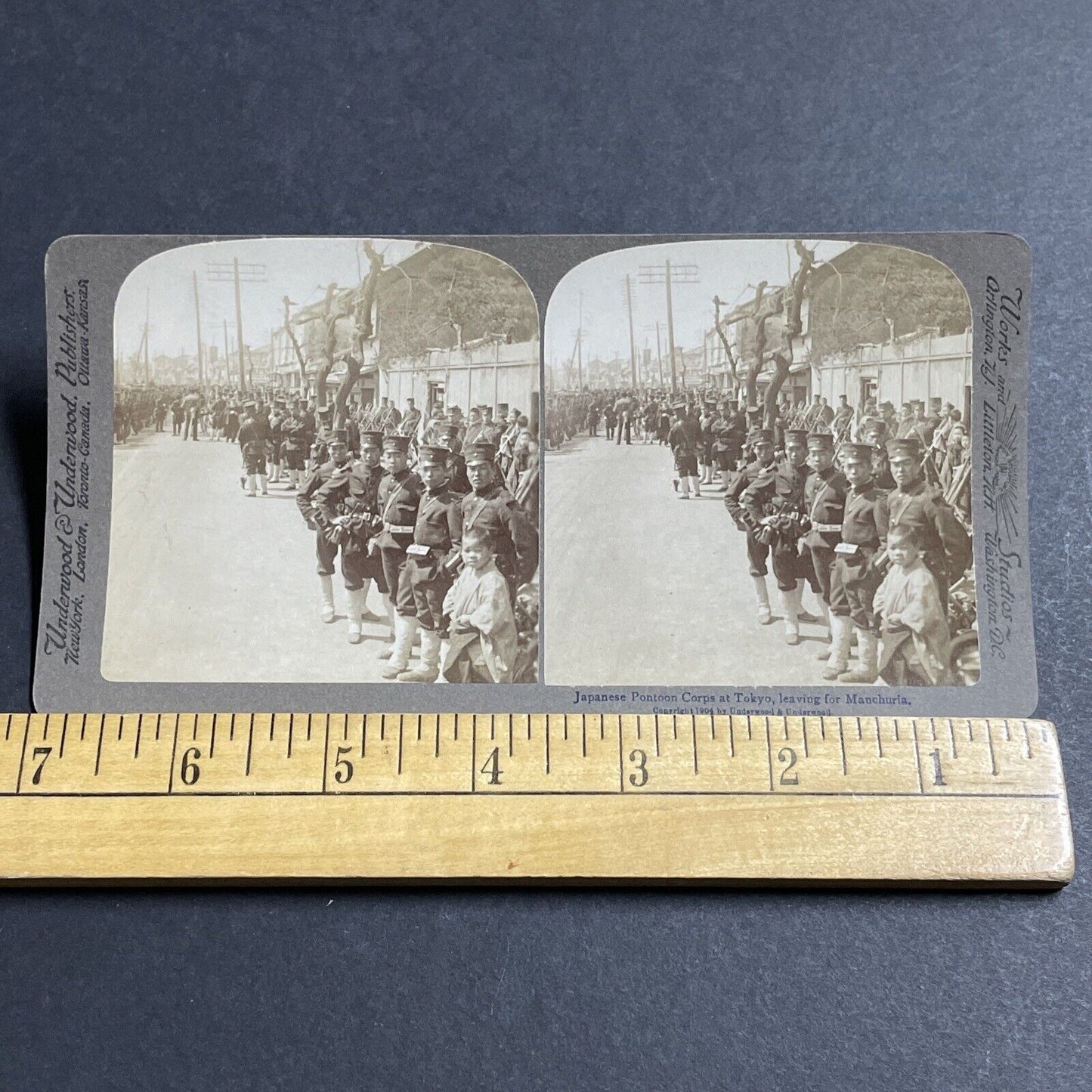Antique 1904 Japanese Soldiers In Tokyo Japan Stereoview Photo Card P5601