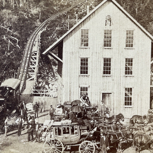 Antique 1870s Mt Washington Railroad Train Station Stereoview Photo Card V1902