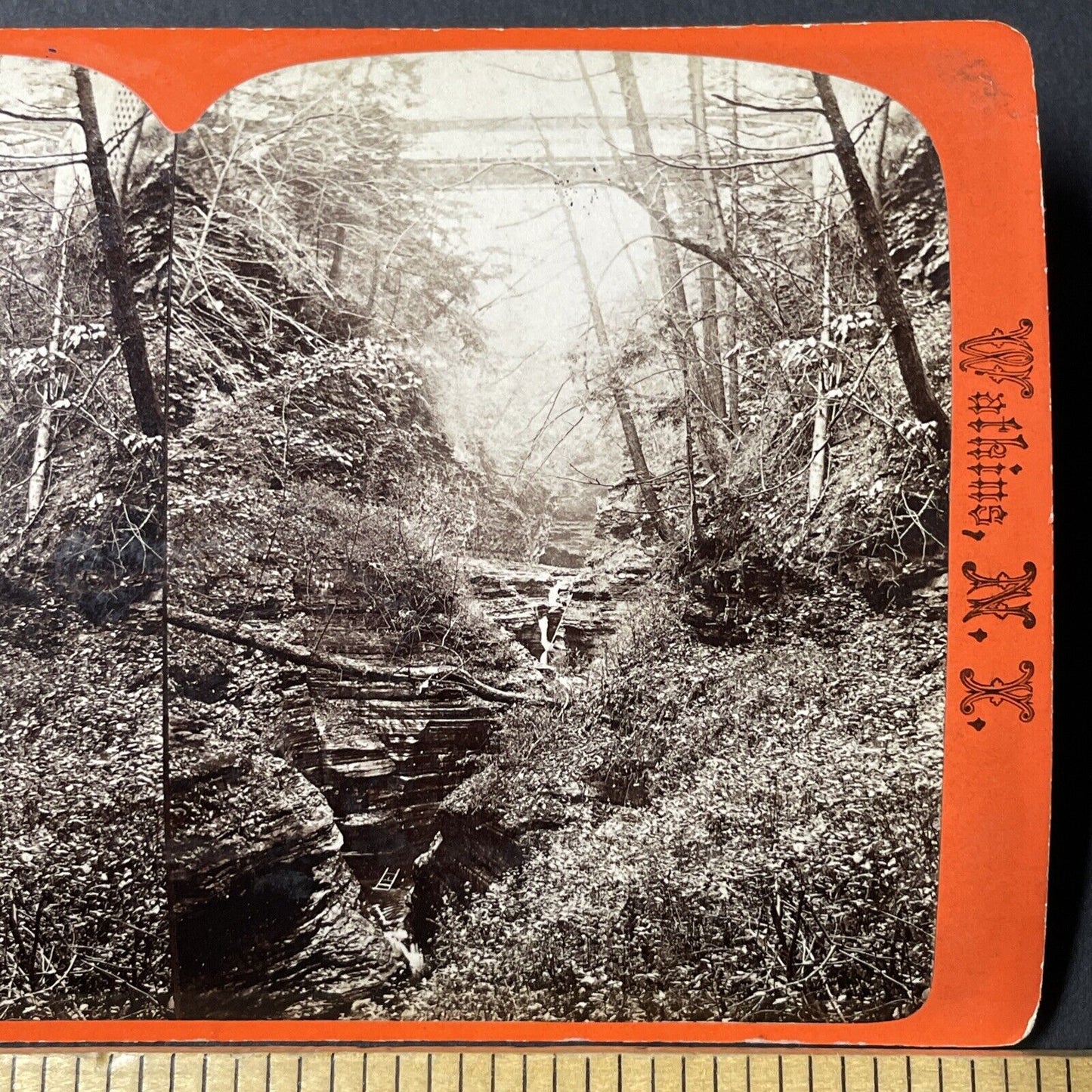 Antique 1860s Watkin's Glen Gorge Bridge New York Stereoview Photo Card V1797