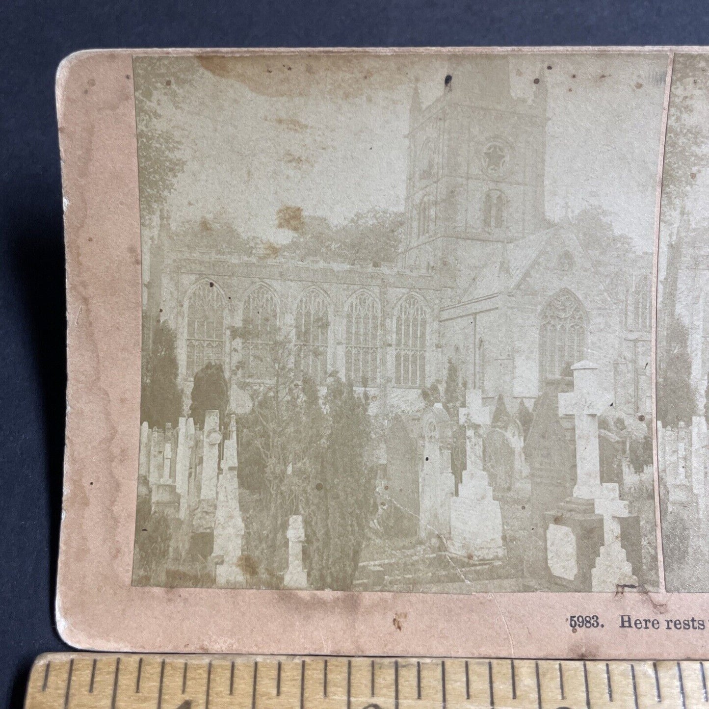 Antique 1891 Shakespeare's Grave Stratford-On-Avon Stereoview Photo Card P4479