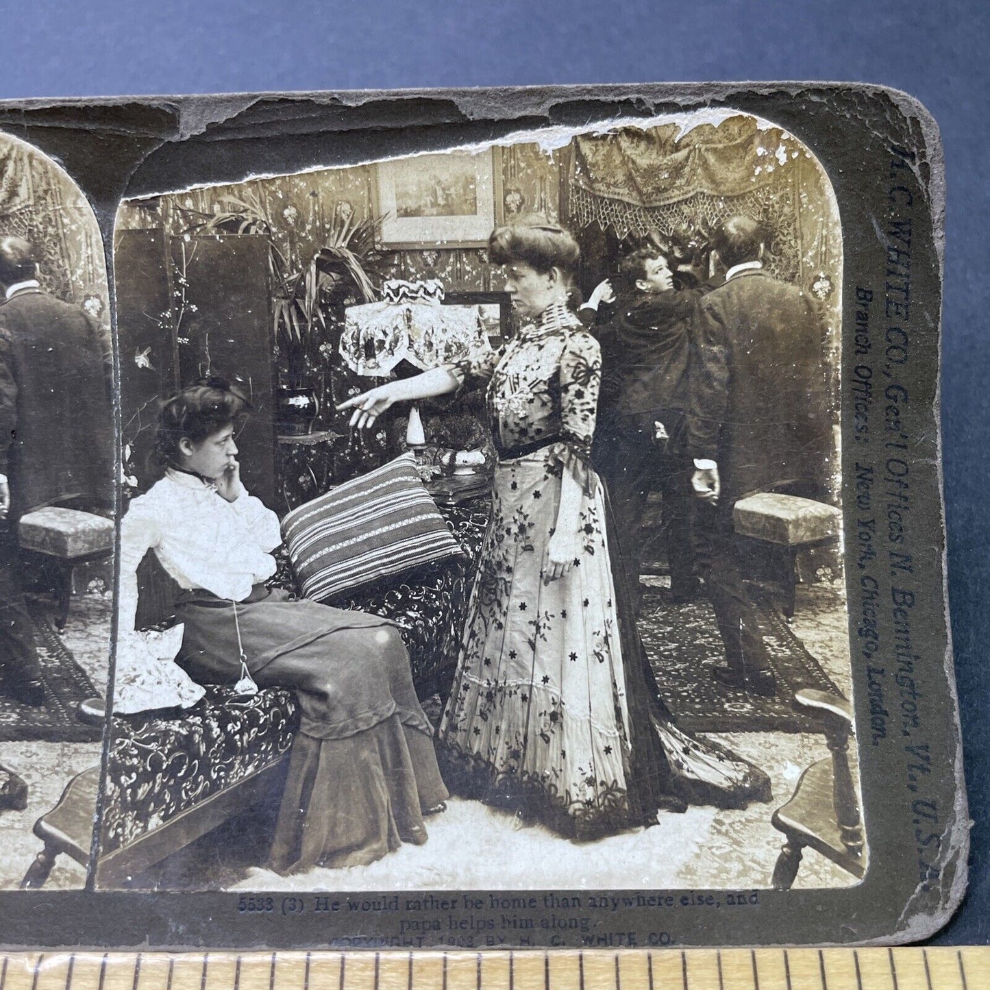 Antique 1903 Woman Scolded In Brothel By Mother Stereoview Photo Card P2708