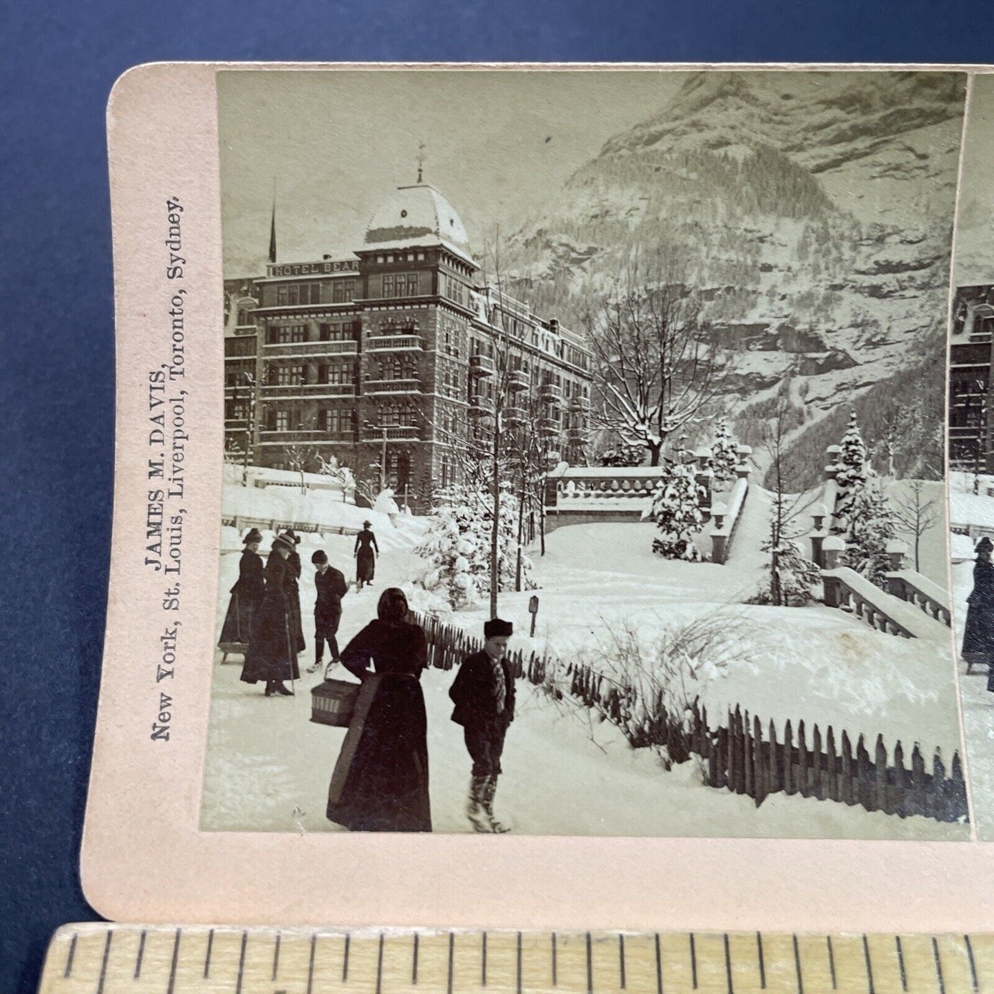 Antique 1901 Big Snowstorm Grindelwald Switzerland Stereoview Photo Card P3807