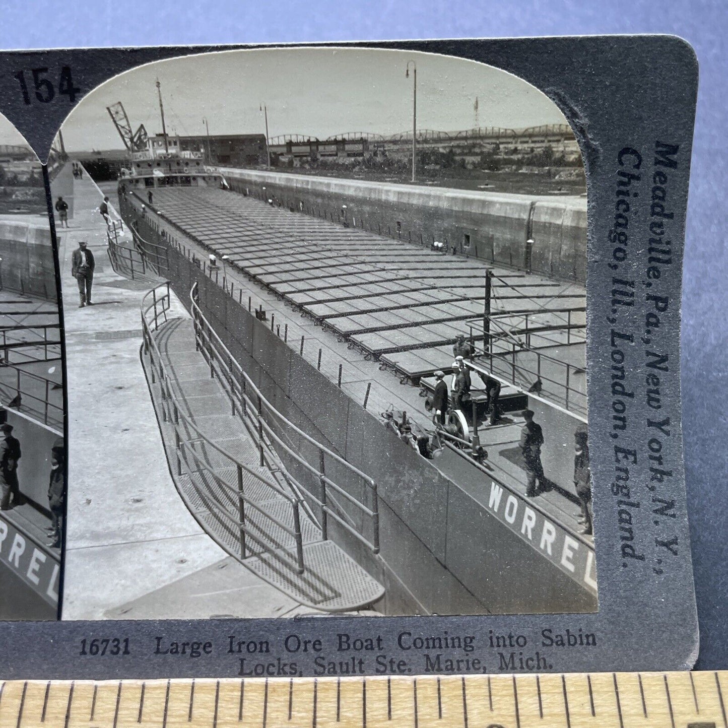 Antique 1920s Worrell Clarkson Freighter Ship Sault Stereoview Photo Card P2426