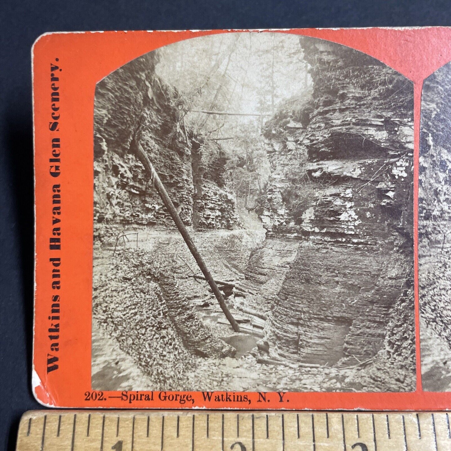 Antique 1870s Spiral Gorge Watkins Glen New York Stereoview Photo Card P4797