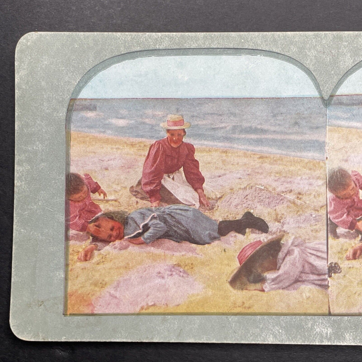 Antique 1892 Mother And Children In Beach Wear Stereoview Photo Card P1241