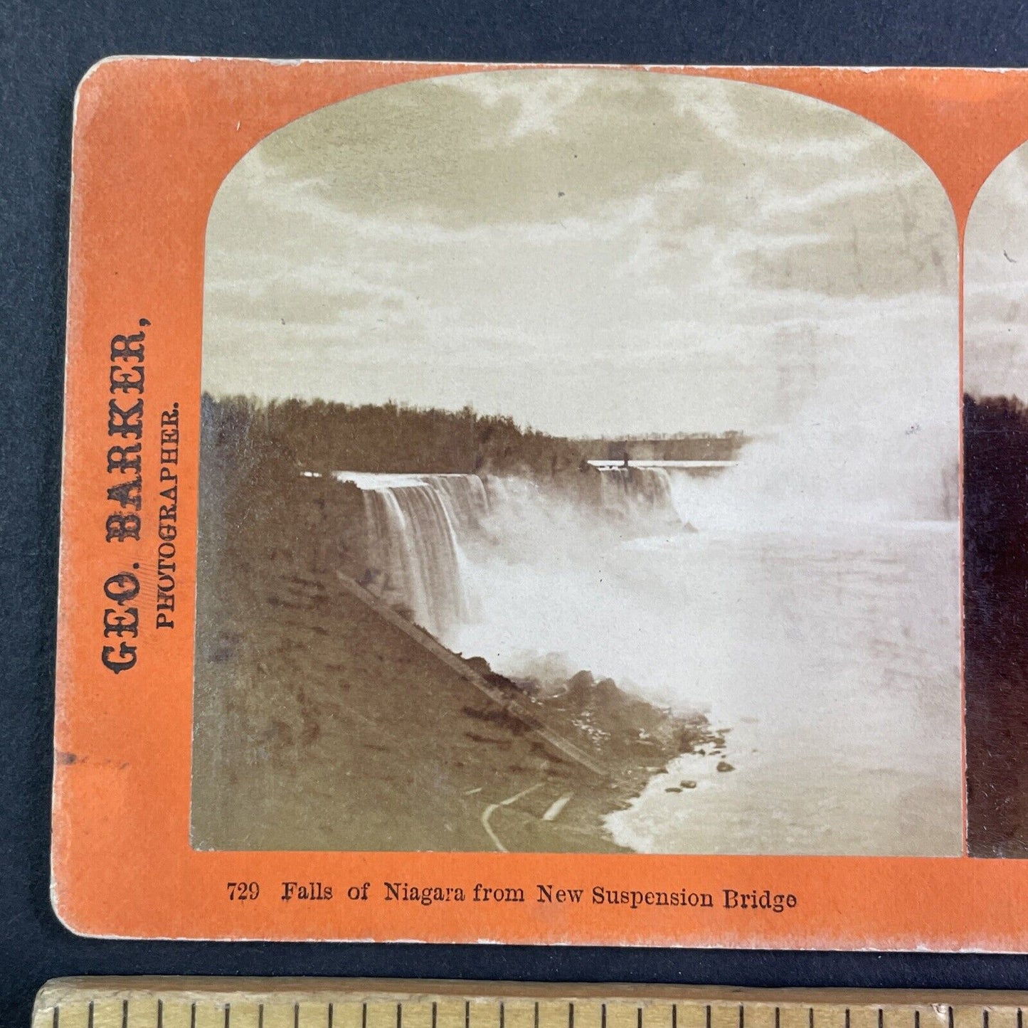 Niagara Falls New York Side Stereoview George Barker Antique c1870s Y2472