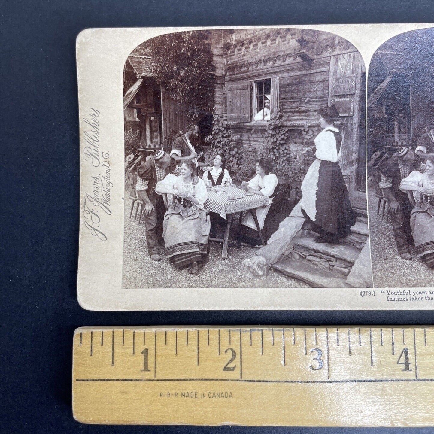 Antique 1897 Drunks Courting Young Women Switzerland Stereoview Photo Card PC812