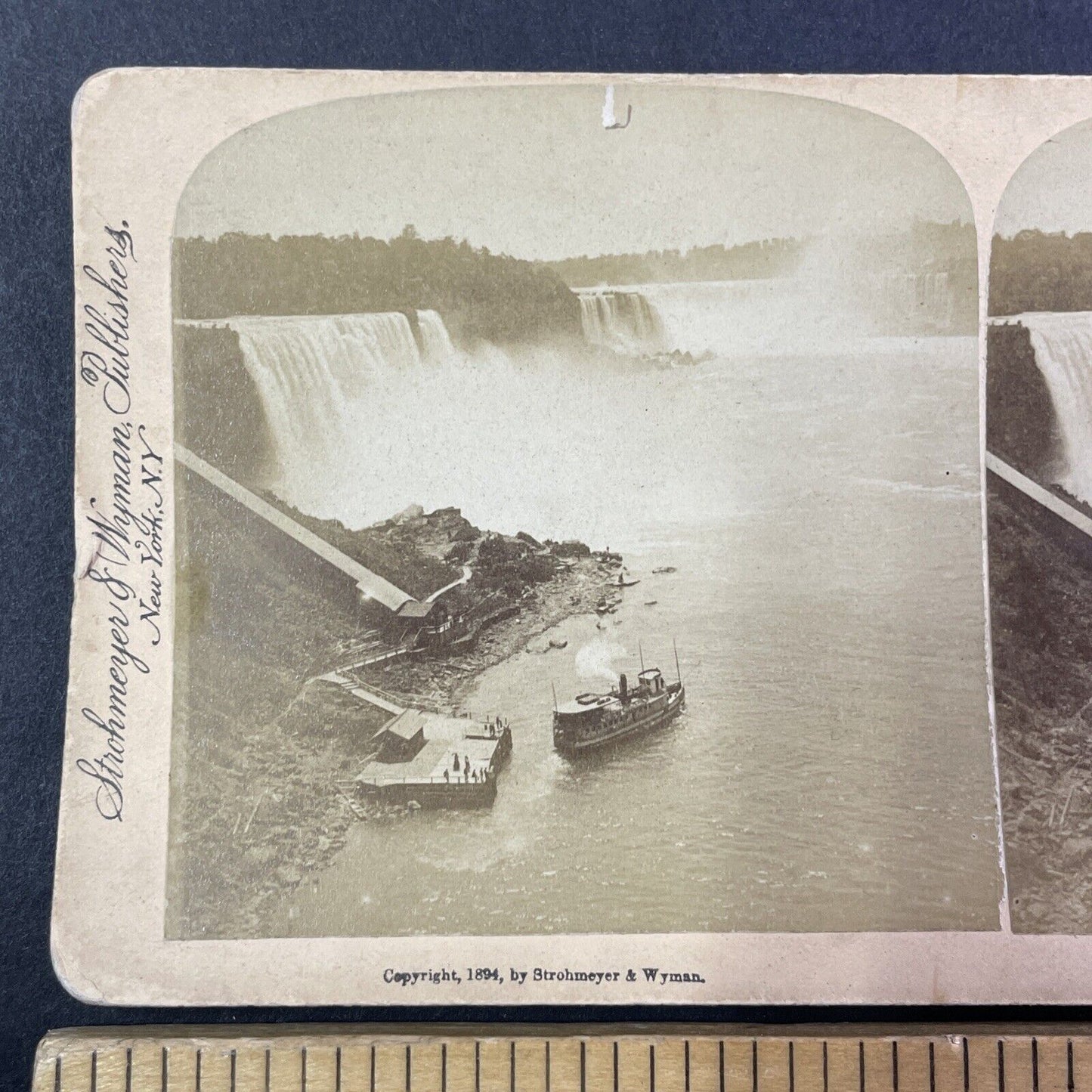 Steamer Dock for Maid of the Mist Steamboat Stereoview Antique c1894 Y1781