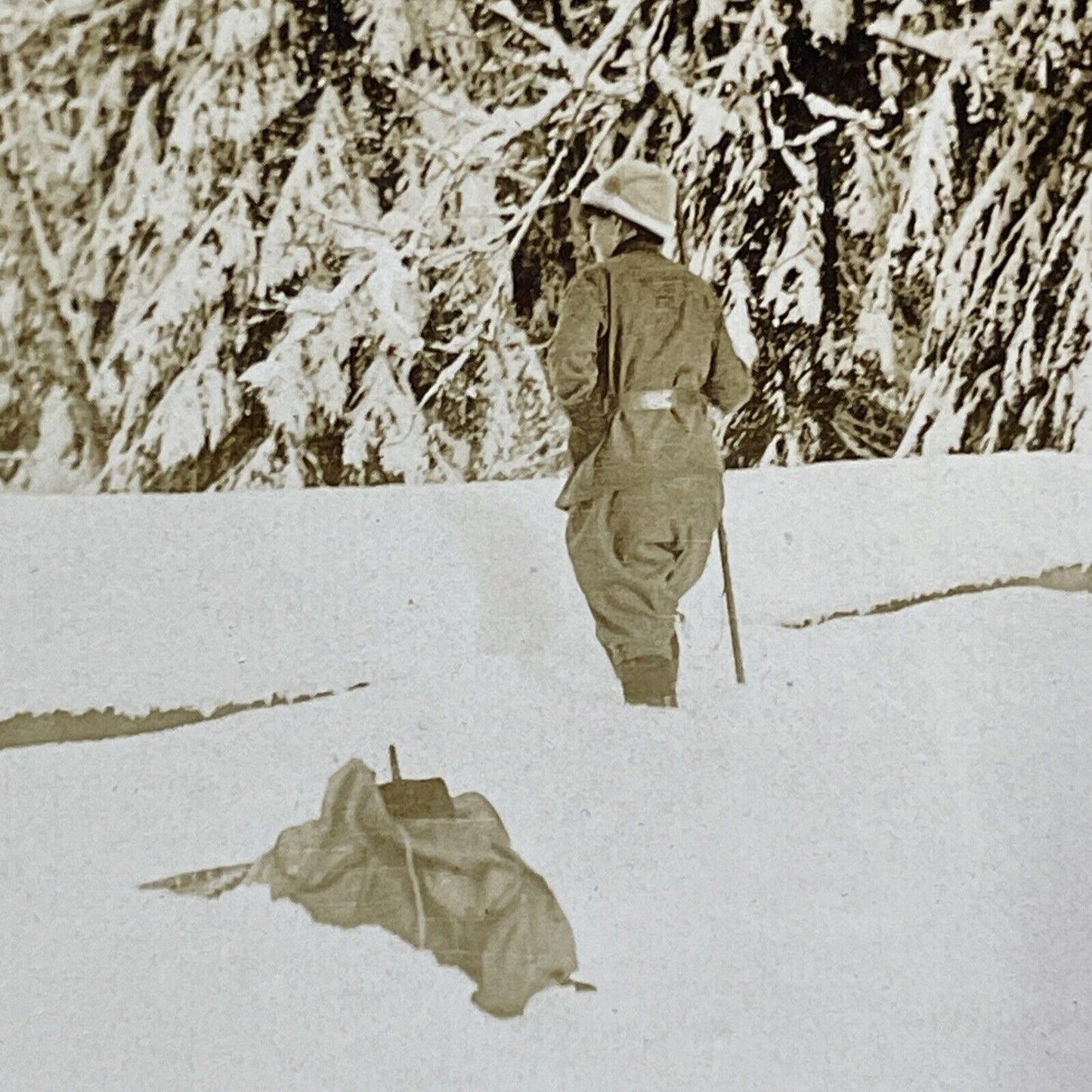 Boy Hunting After Winter Storm Stereoview New Hampshire? Antique c1895 X2417