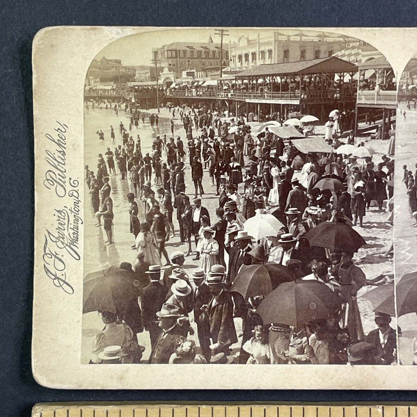 Crowded Beach Atlantic City New Jersey Stereoview Antique c1896 Y1022