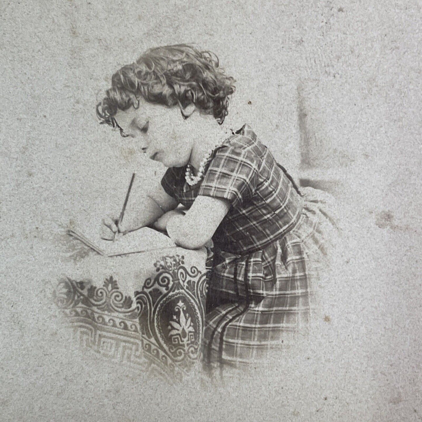 Child Doing Her Homework Stereoview E. Thiebault Antique c1870s Y1310