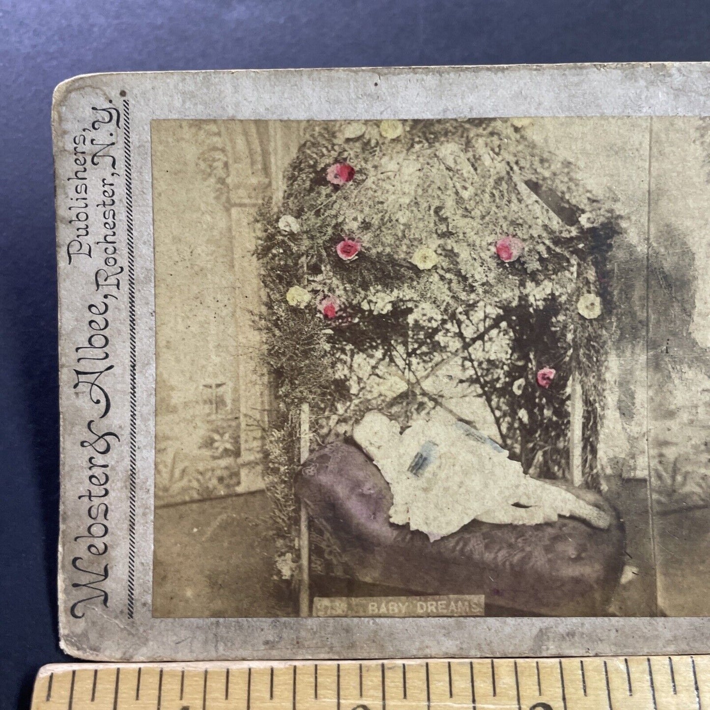 Antique 1870s Child Sleeping Under Arbor Of Branches Stereoview Photo Card P4042