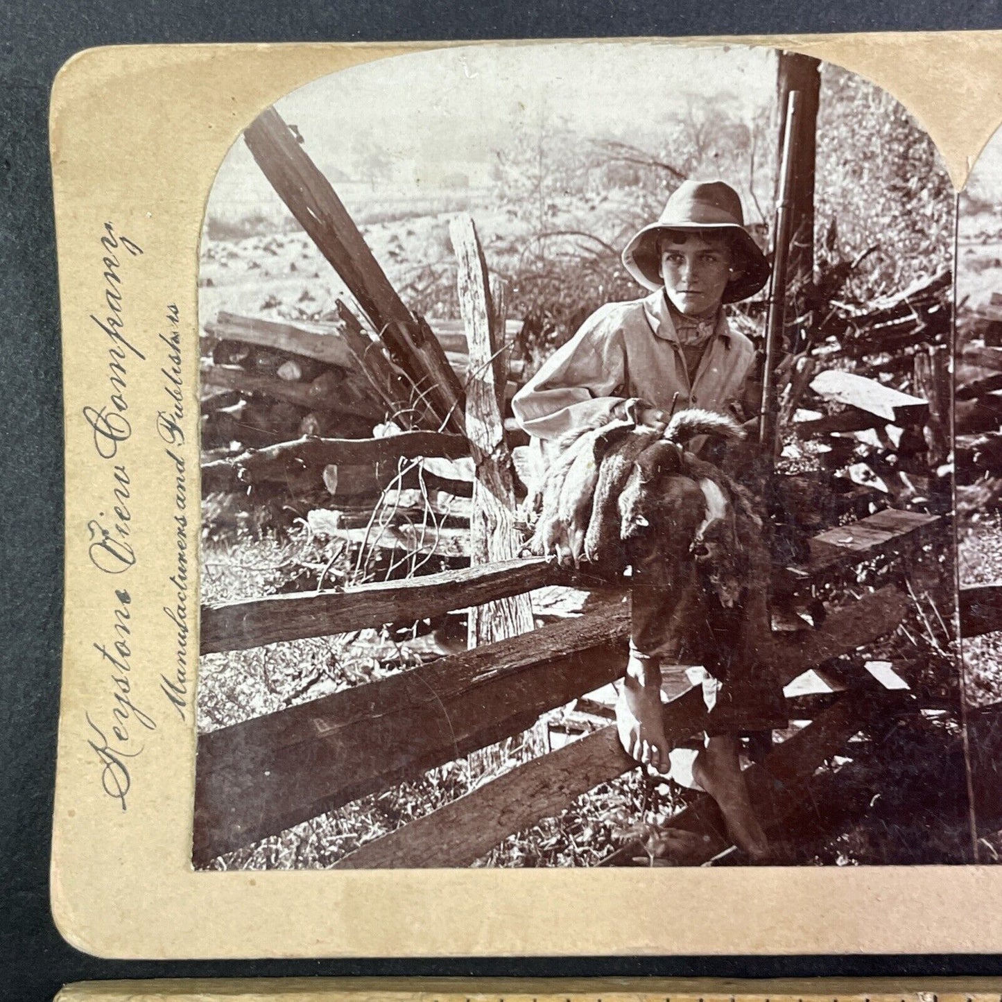 Farm Boy Hunts Squirrels For Dinner Stereoview B.L. Singley Antique c1903 Y1339