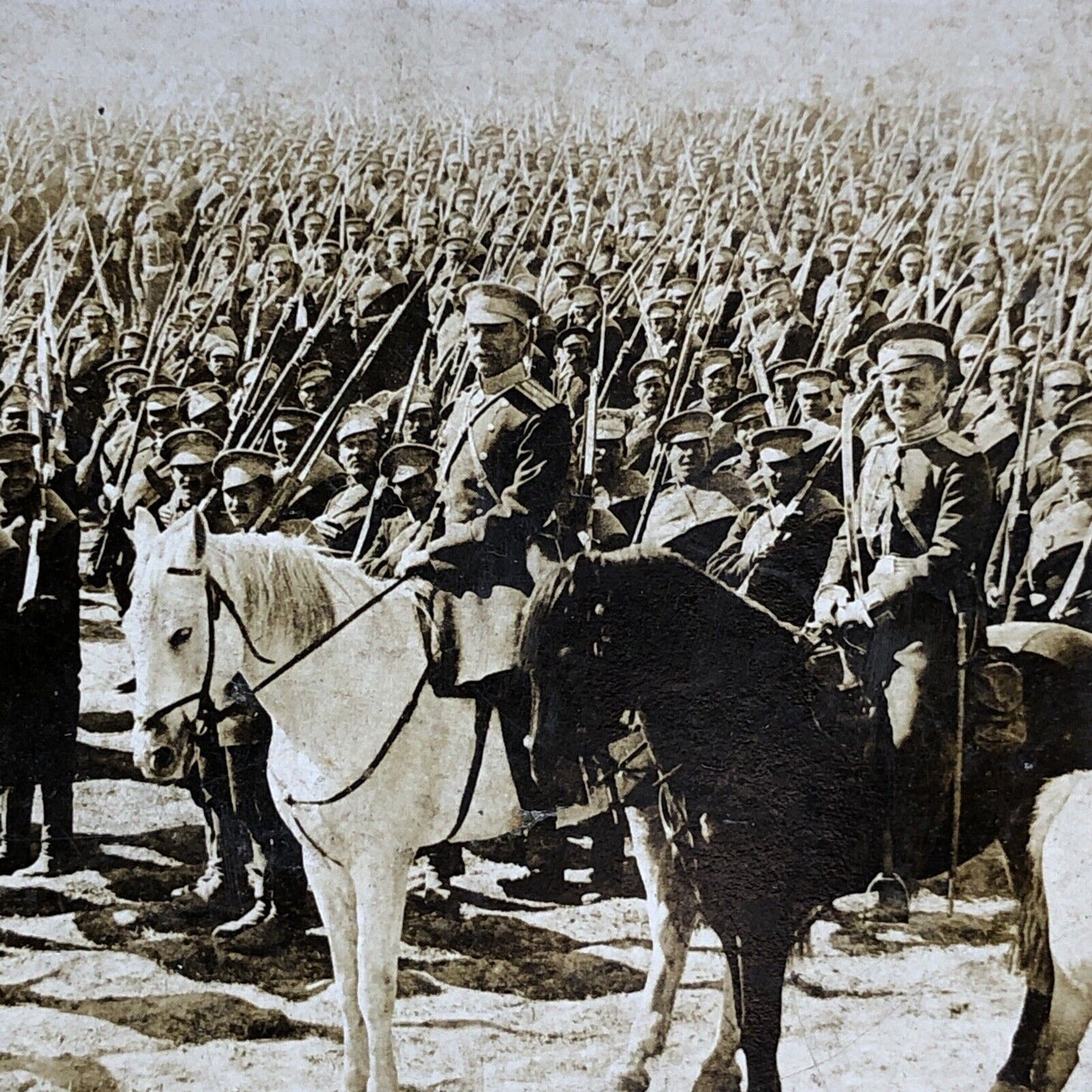 Antique 1919 Russian Horseback Cavalry Soldiers Stereoview Photo Card P2020