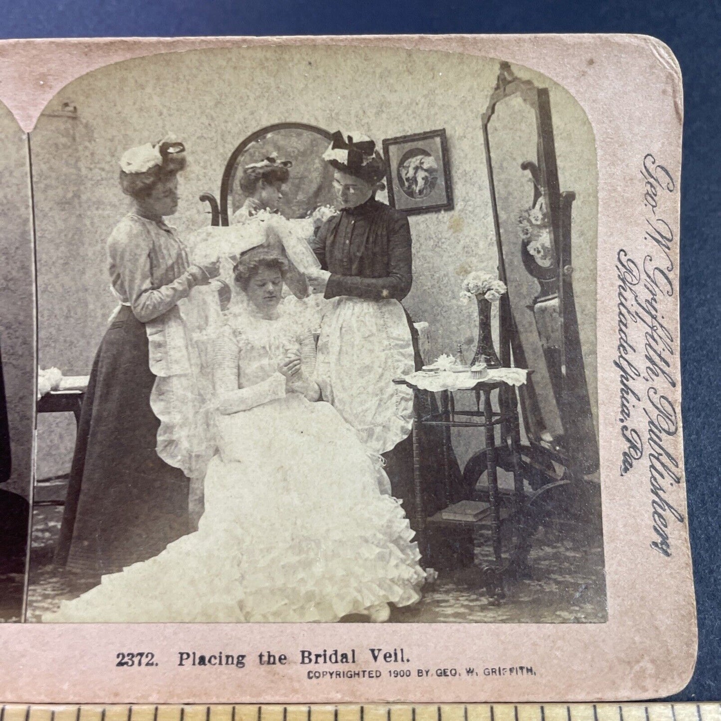 Antique 1900 Beautiful Maidens Dress The Bride Stereoview Photo Card P3437