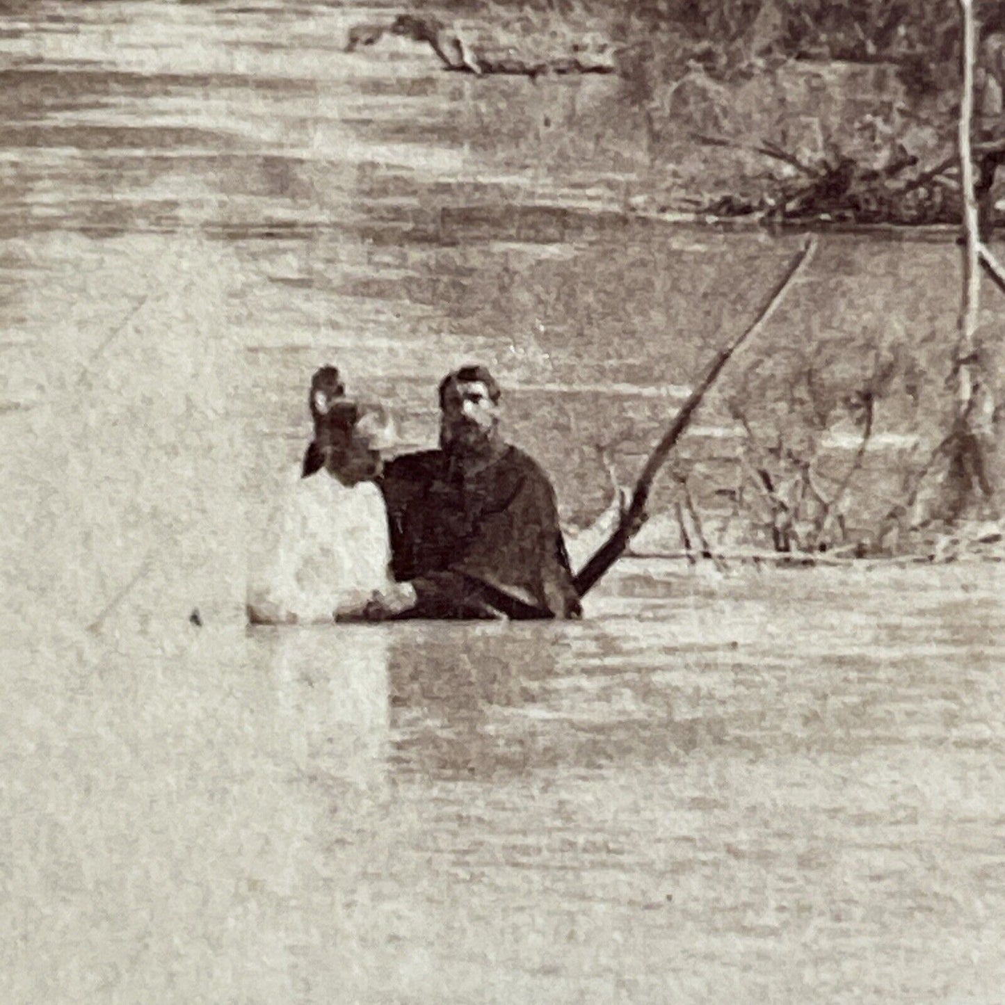 Antique 1896 Baptising Christians In The Jordan River Stereoview Photo Card 4510