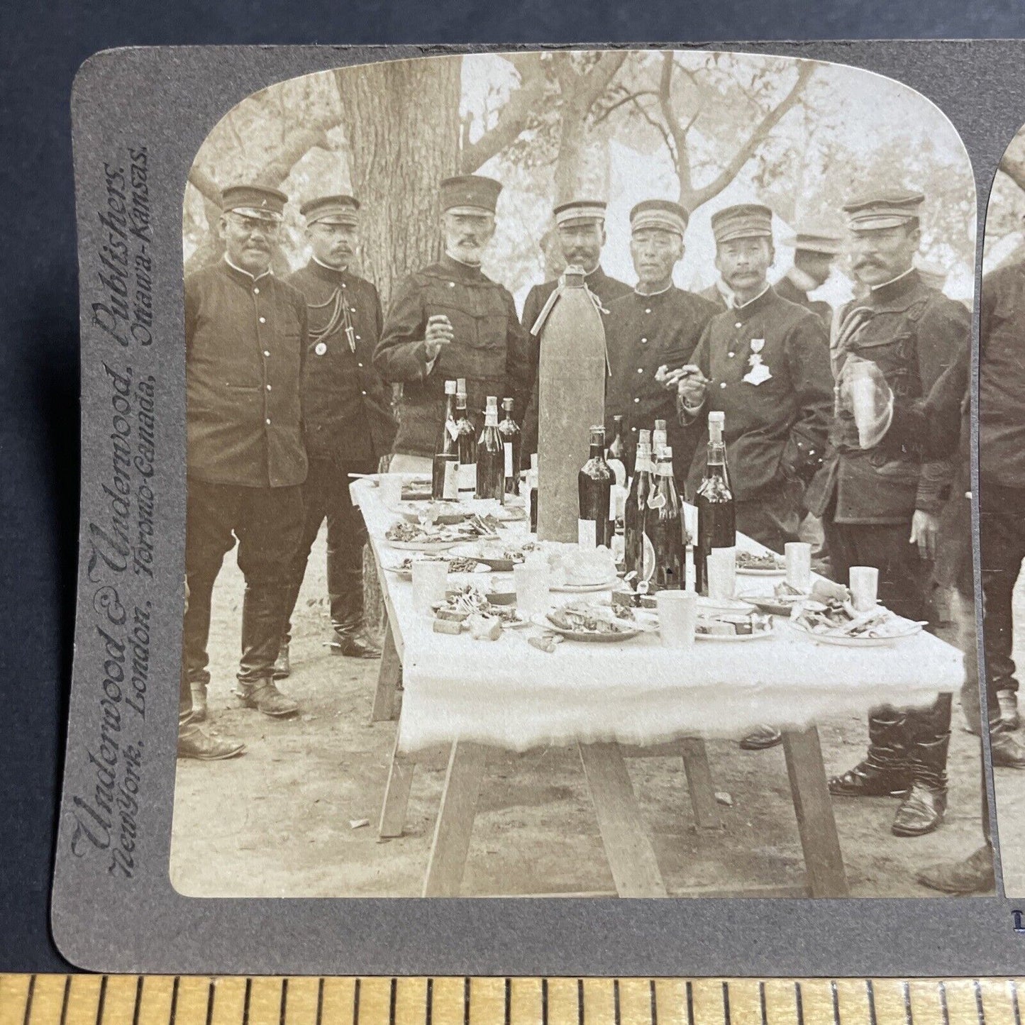 Antique 1904 Japan Army Generals Drink Champagne Stereoview Photo Card P380-05