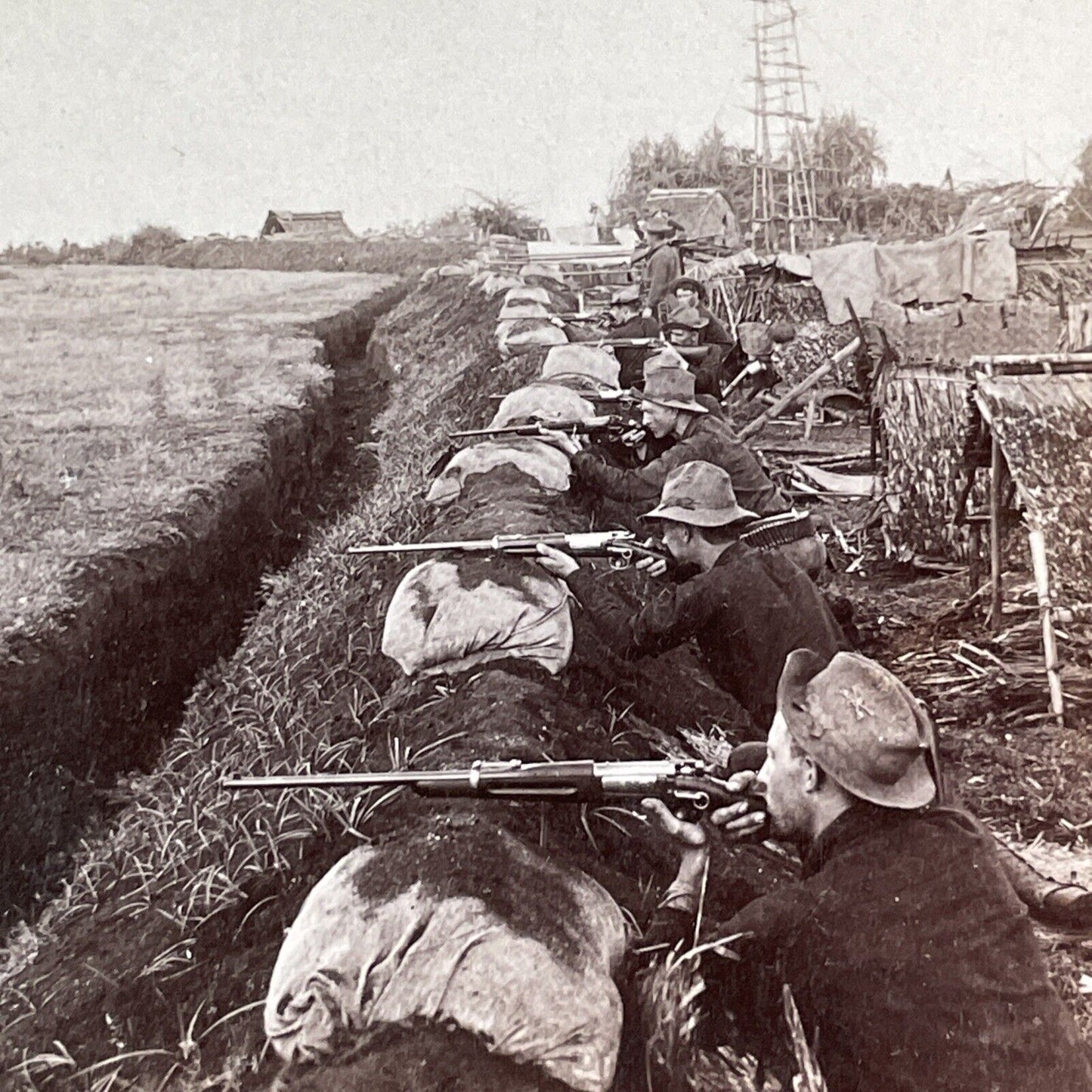 American Sharpshooters Infantry Stereoview Contact Line Antique c1899 X2736