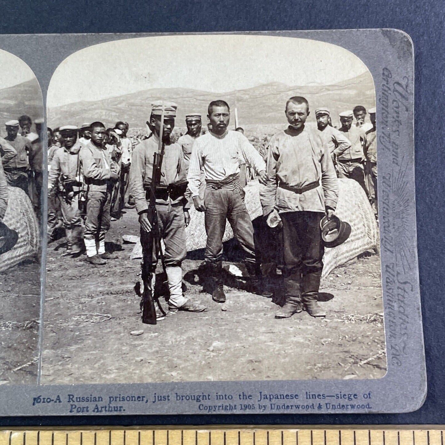 Russian Prisoner Awaits Field Trial Stereoview Russo-Sino War Antique 1905 X4190