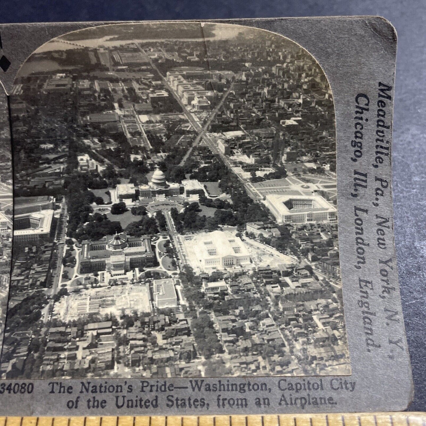 Antique 1930s Washington DC Aerial View Stereoview Photo Card P5002