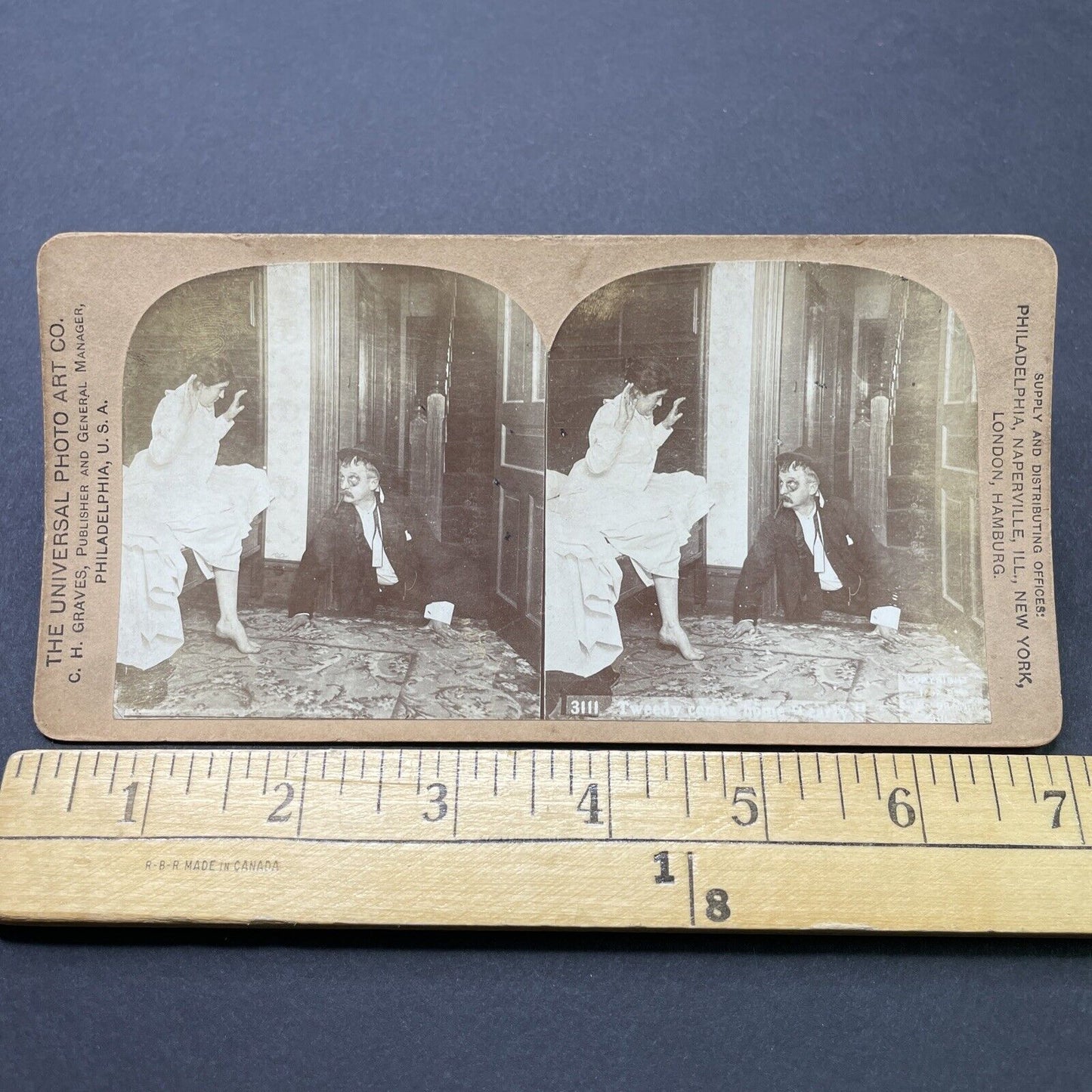 Antique 1897 Beaten & Bloodied Man Comes Home Drunk Stereoview Photo Card P2568
