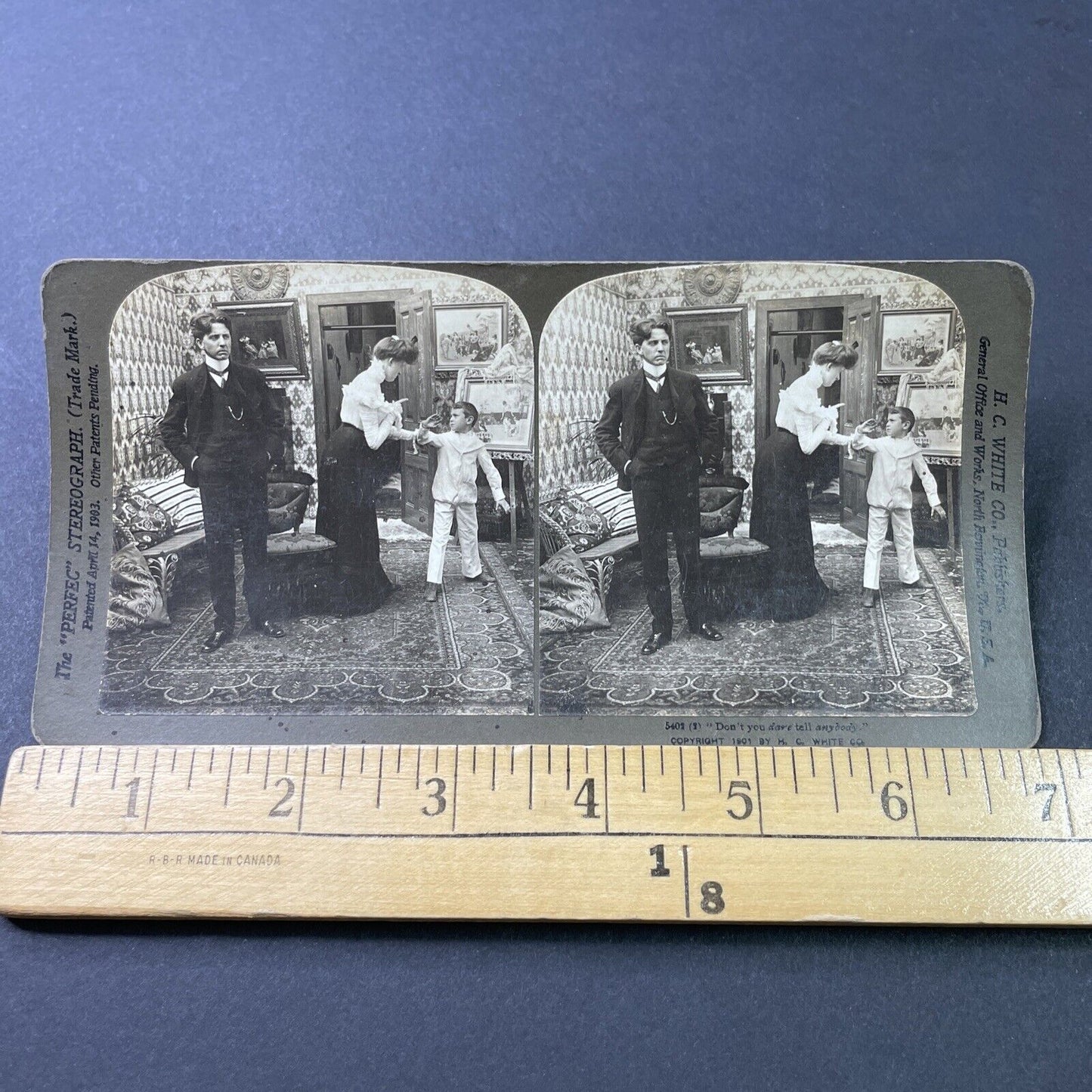 Antique 1901 Woman Warns Boy For Spying Stereoview Photo Card P2898