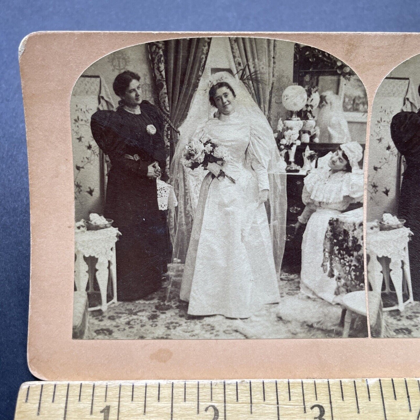 Antique 1897 Typical Victorian Wedding Dress Bride Stereoview Photo Card P2520