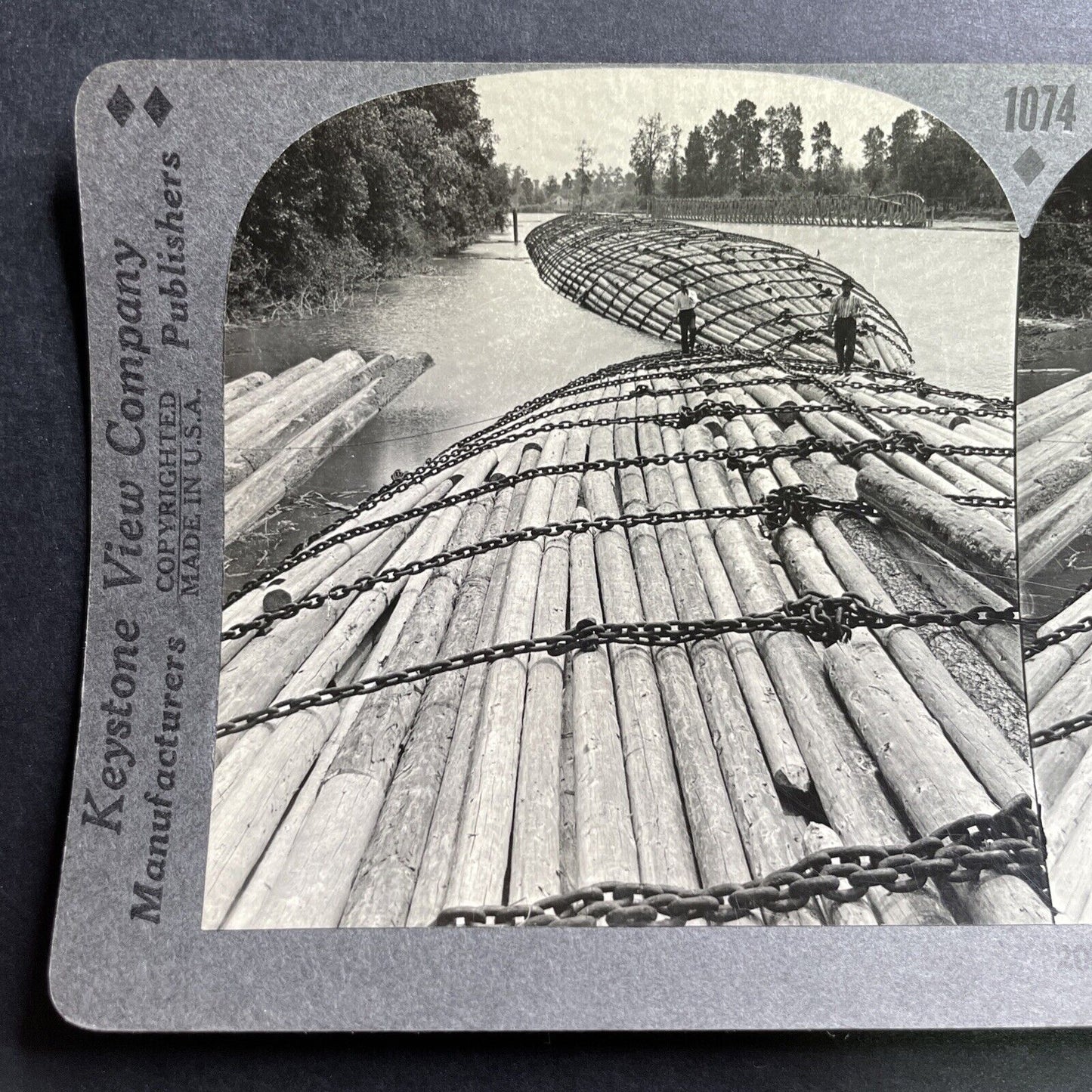 Antique 1910 Log Drivers Columbia River Washington Stereoview Photo Card P1546