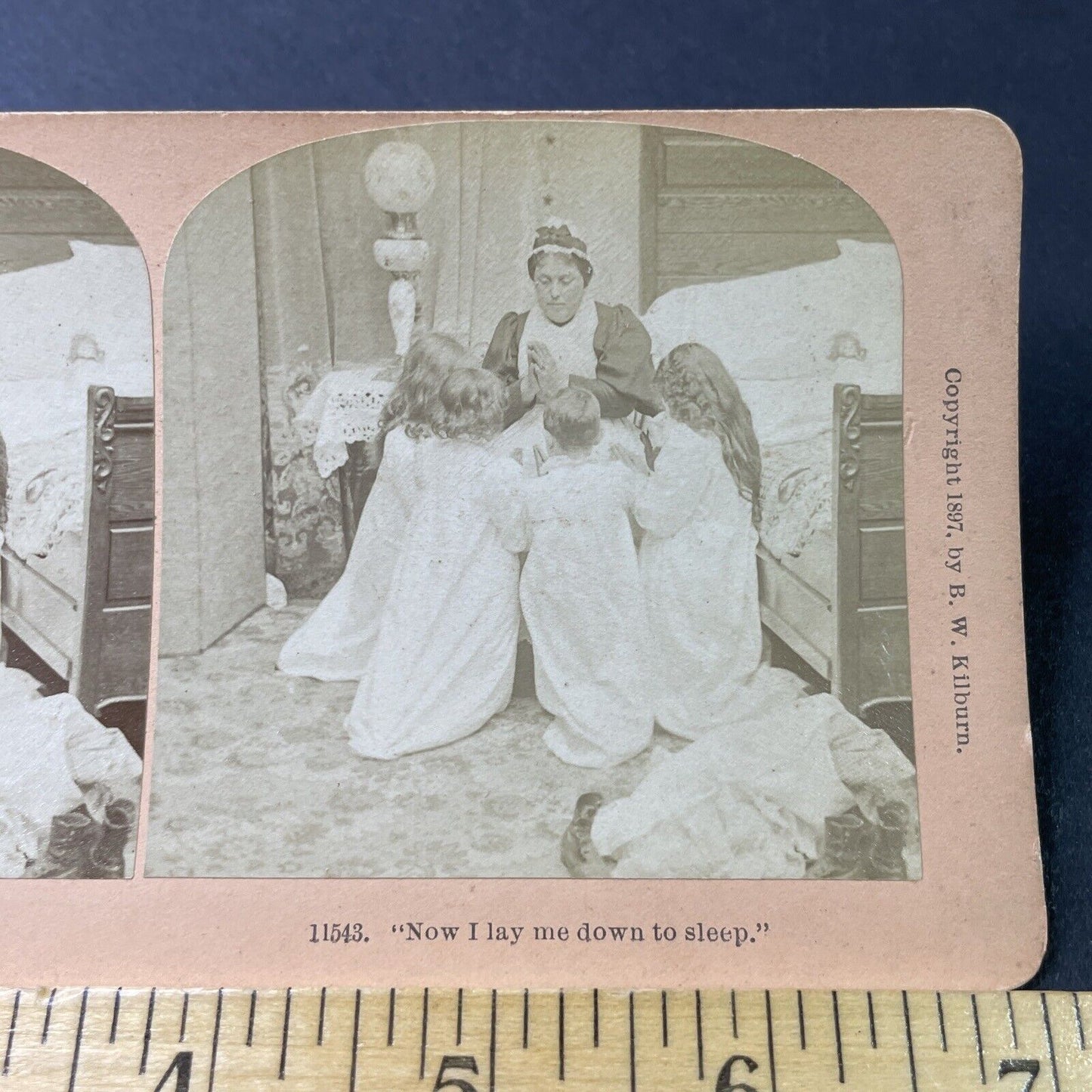 Antique 1897 Victorian Maid Puts Children To Bed Stereoview Photo Card P3012