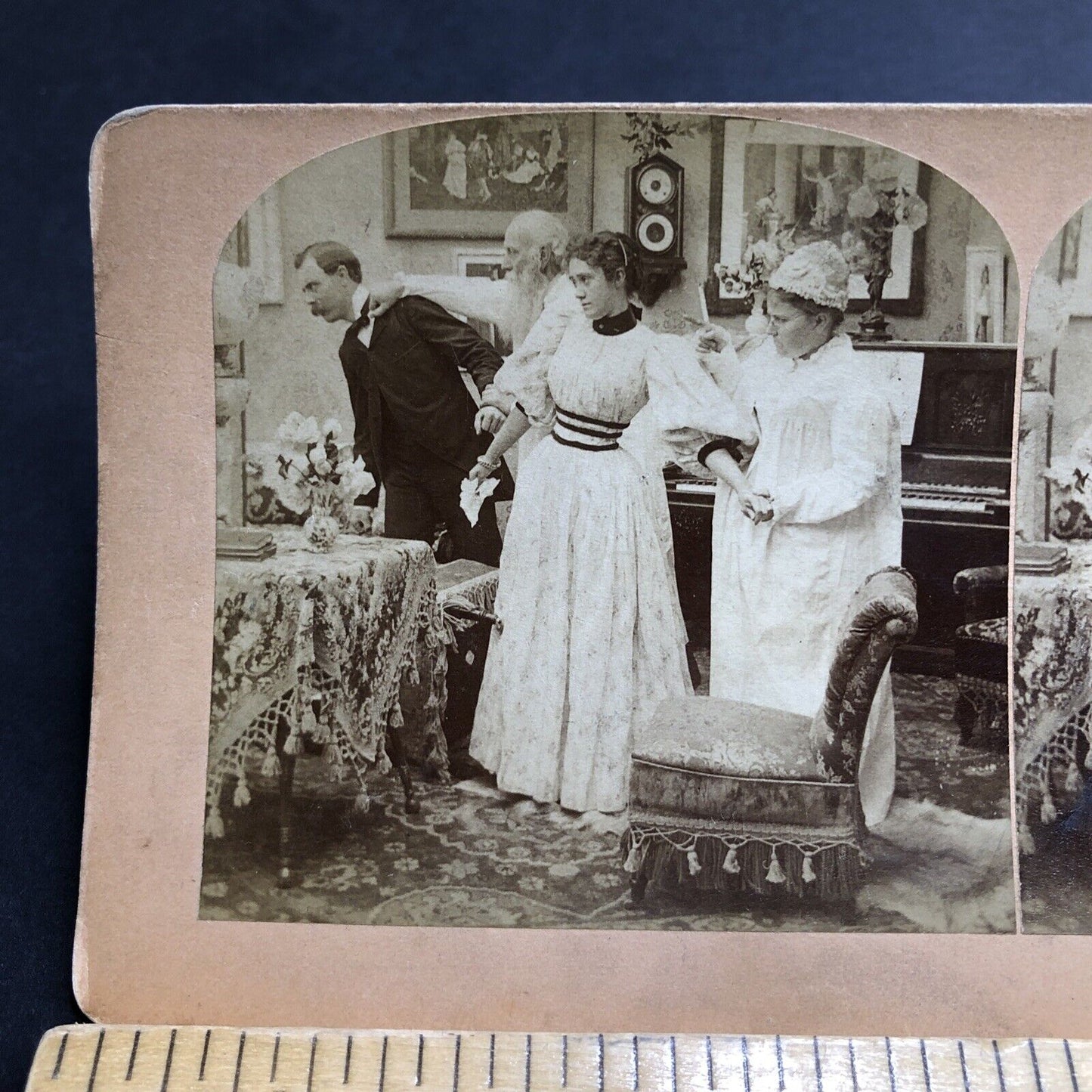 Antique 1897 Parents Scold Young Lovers Stereoview Photo Card P2004