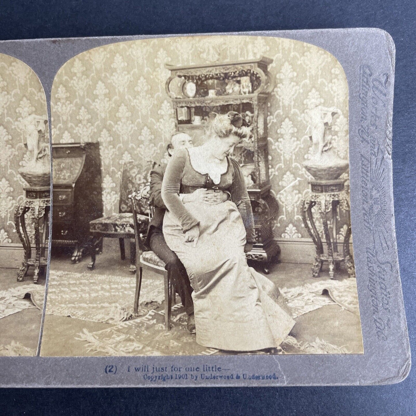 Antique 1901 Young Man Handsy With A Young Lady Stereoview Photo Card P1040