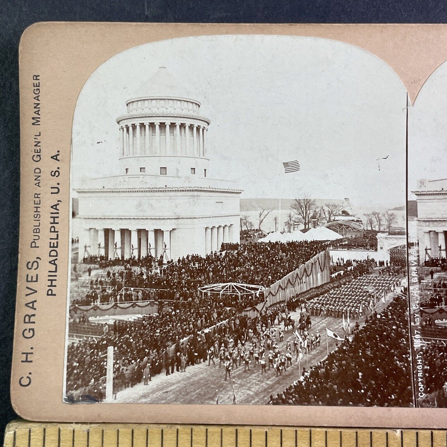 Ulysses S. Grant Grave Monument Opening Stereoview NY Antique c1897 X3523
